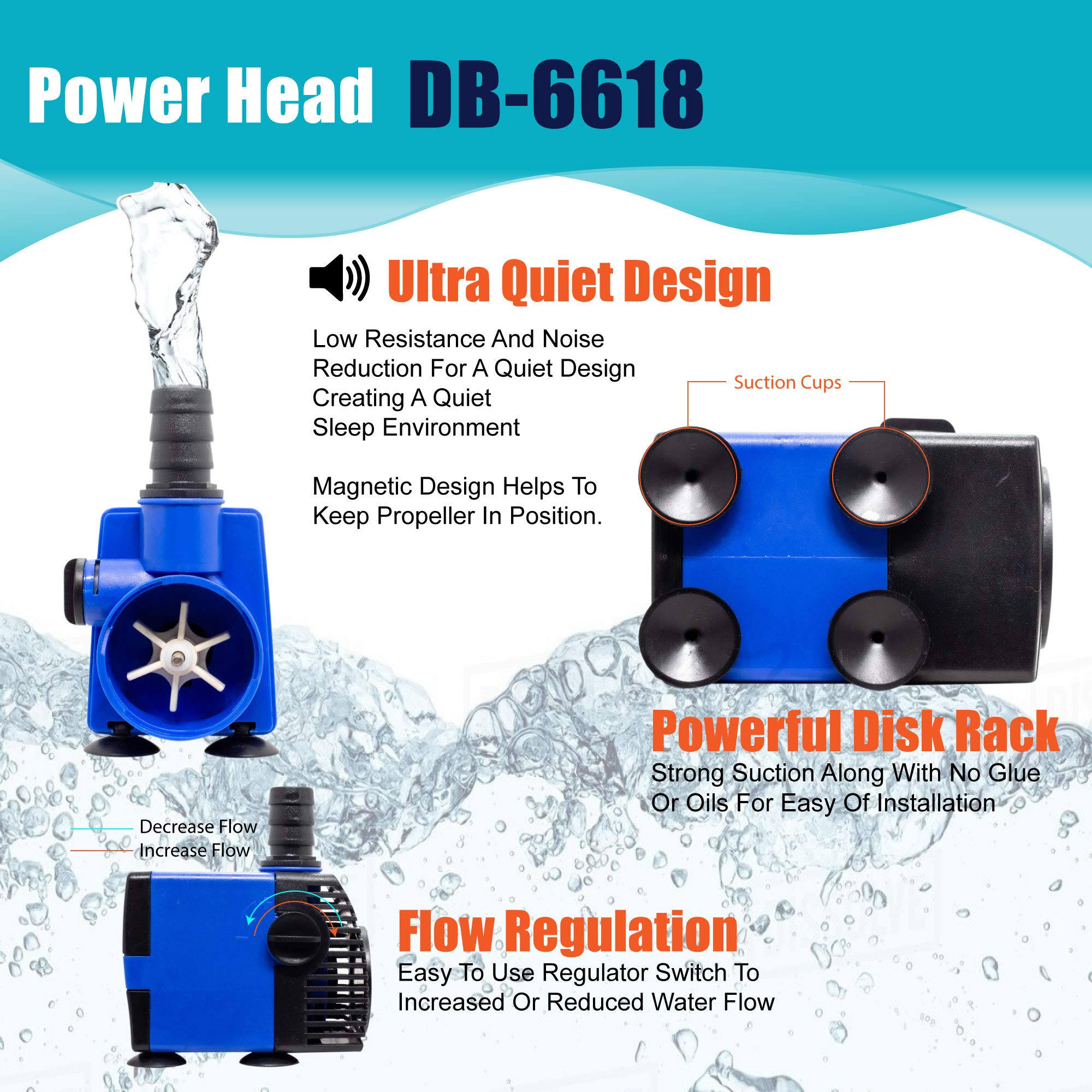 320 GPH Submersible Water Pump (1200L/H, 22W) - Ultra Quiet Adjustable Fountain Pump for Ponds, Aquariums, Fish Tanks, Hydroponics, Water Features - Ideal for Home Gardens, Indoor Fountains & Decorative Water Displays - 6 Pack