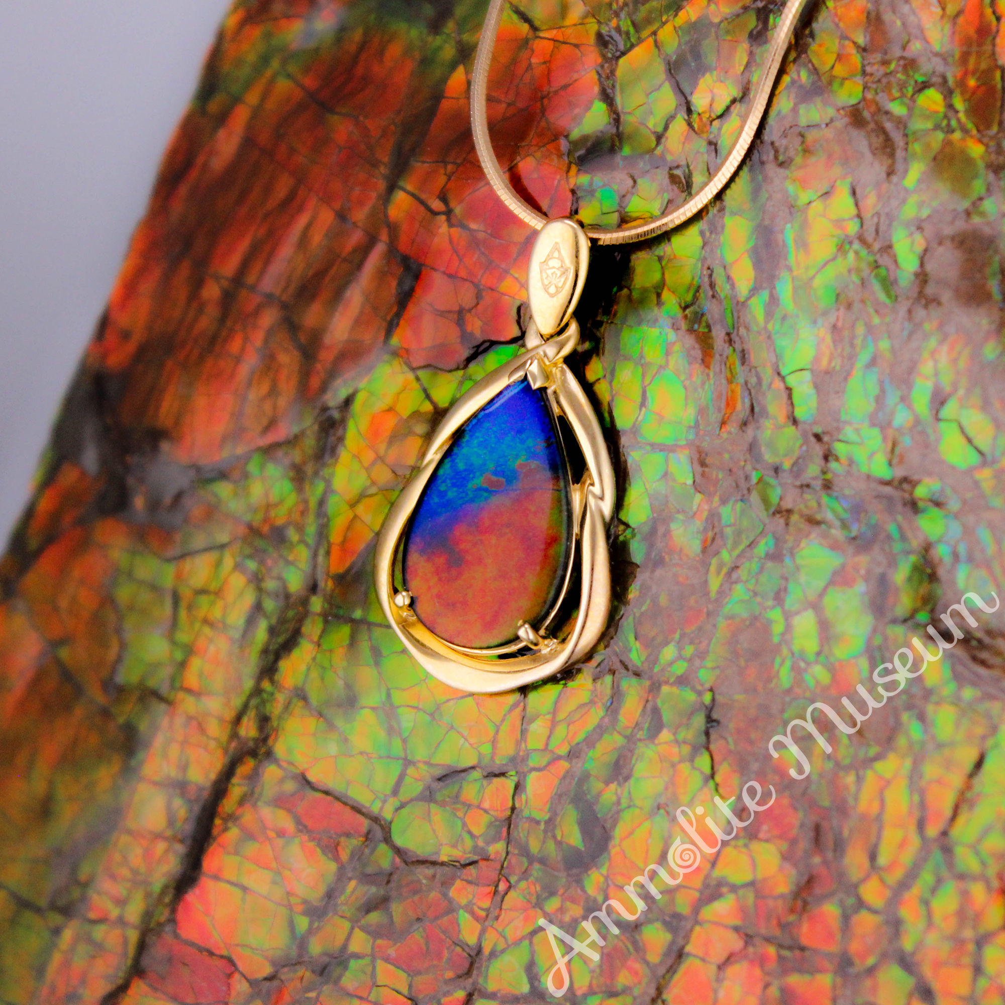 14K Gold Teardrop Ammolite Pendant Necklace - Natural Iridescent Gemstone Jewelry for Women - Perfect Gift for Birthday, Anniversary & Special Occasions