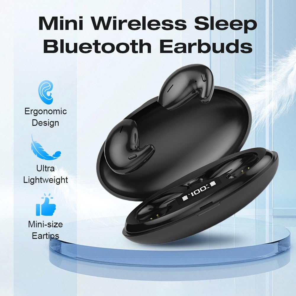 Wireless Bluetooth Sleep Earbuds for Side Sleepers - Noise Cancelling, Mini & Comfortable for Sleeping, Exercise, Working, Hiking & Sports (Black) | Perfect for Nighttime Rest, Travel & Office Use