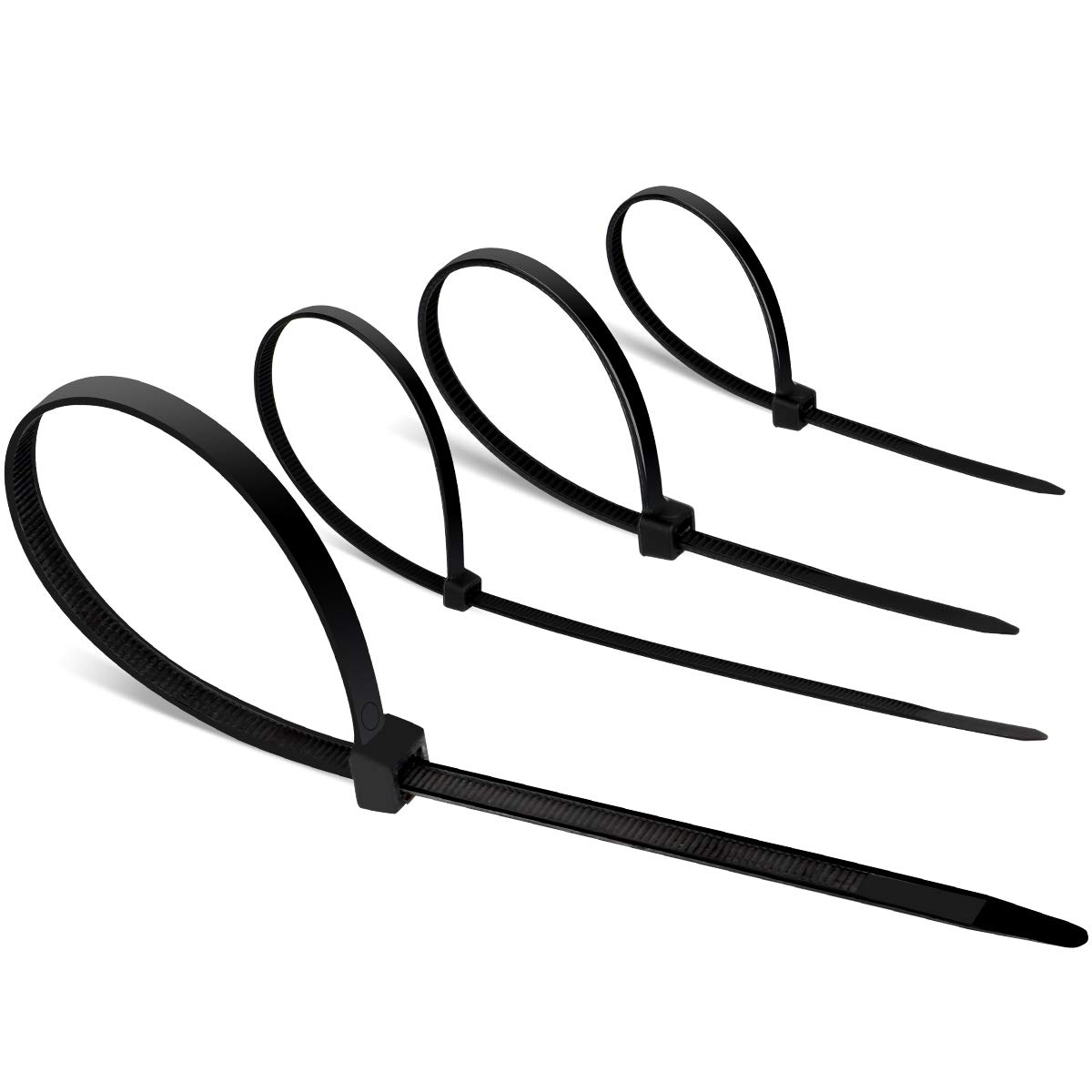 Hannord 100-Pack UV Resistant Nylon Cable Zip Ties - Self-Locking 3.6mm x 300mm/250mm/200mm/150mm Black Multipurpose Wire Ties - Perfect for Organizing Cables, DIY Projects, Home & Office Use