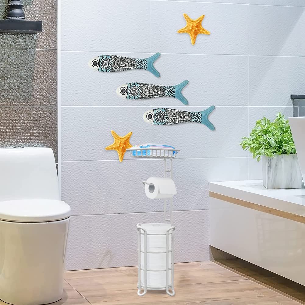 Upgraded Nautical Free Standing Toilet Paper Holder Stand with Top Shelf for Mega Rolls, Phone & Wipes - Ivory White | Bathroom Storage Organizer for Home, Boat & RV Use