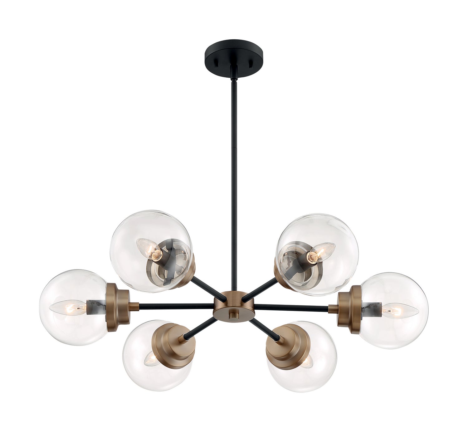 Axis 30 Inch 6-Light Black and Brass Chandelier - Modern Dining Room Lighting Fixture for Kitchen Island or Bedroom