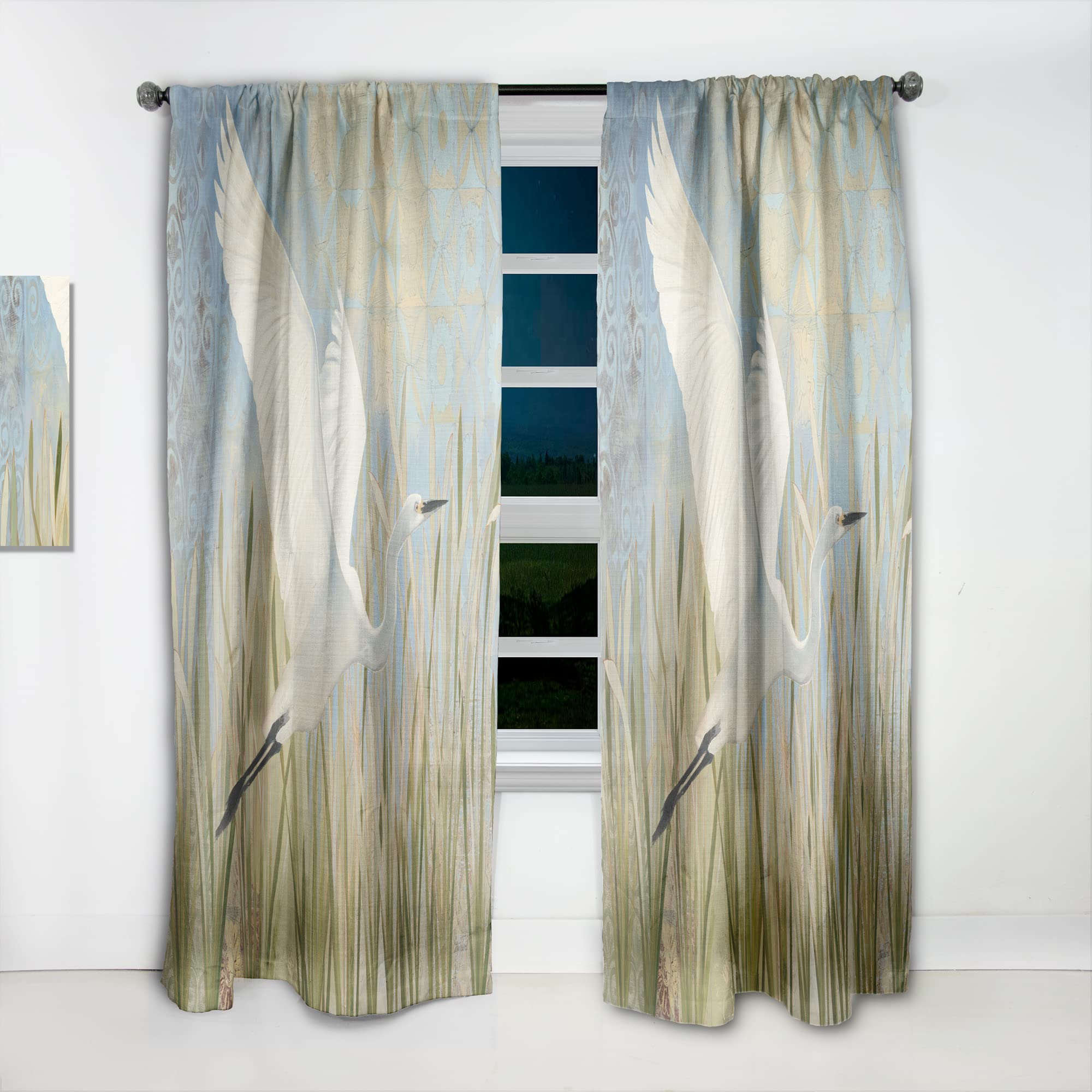 Thermal Insulated Single Panel Curtain - Snowy Egret in Flight VII Design - 52x90 Inches for Bedroom & Living Room - Energy Saving & Blackout Drapes for Home Decor