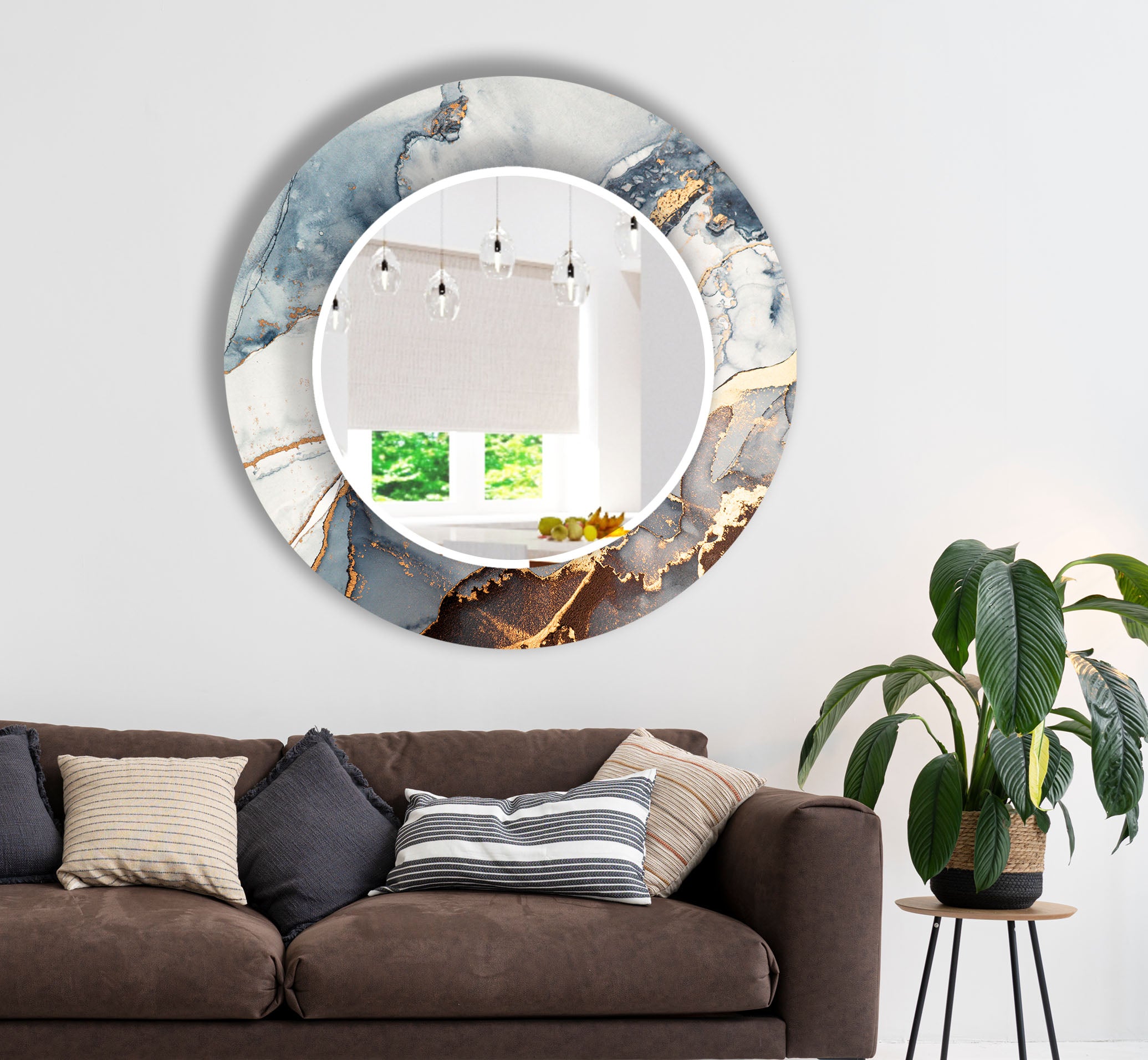 Luxury Blue & Gold Marble Glass Wall Mirror - Modern Statement Decor for Living Room, Bedroom, Entryway & Bathroom