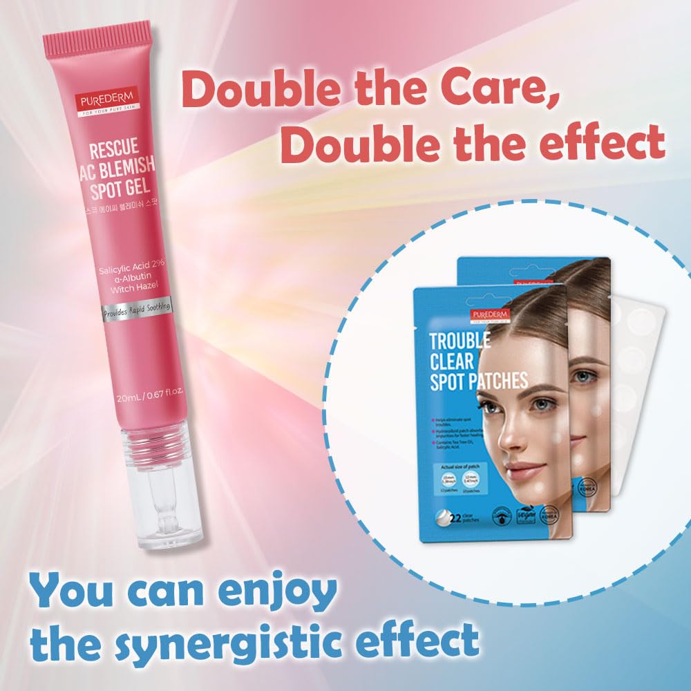 Purederm Blemish Spot Treatment Gel with 2% Salicylic Acid - Soothing Acne Care for Irritated Skin - Day & Night Use - 20ml - Perfect for Teen & Adult Acne, Breakouts & Sensitive Skin Care