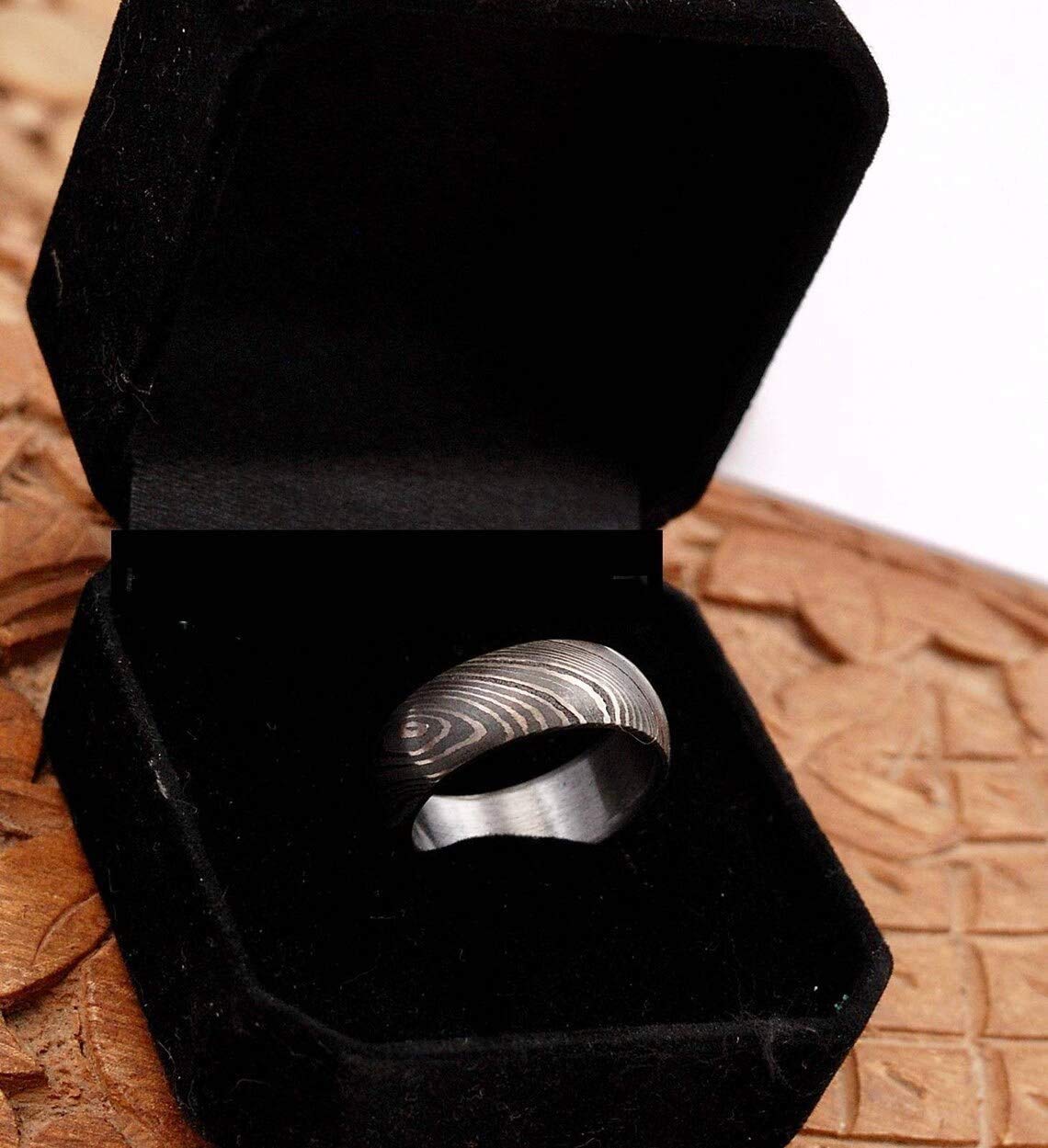 Handmade Damascus Steel Ring - Custom Engraved Wedding Band for Men, Anniversary & Father's Day Gift - Unique Forged Steel Engagement Ring (Color Variations Possible) - Perfect for Proposals, Weddings & Special Occasions