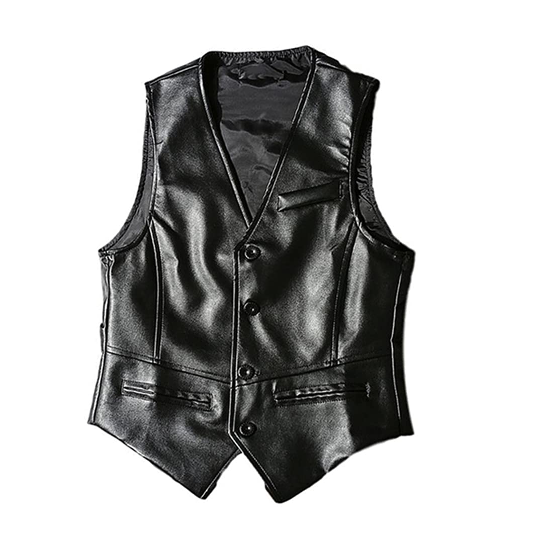 Men's Classic Business Waistcoat - Faux Leather Biker Vest Sleeveless Jacket for Formal & Casual Wear | Office, Party, Riding