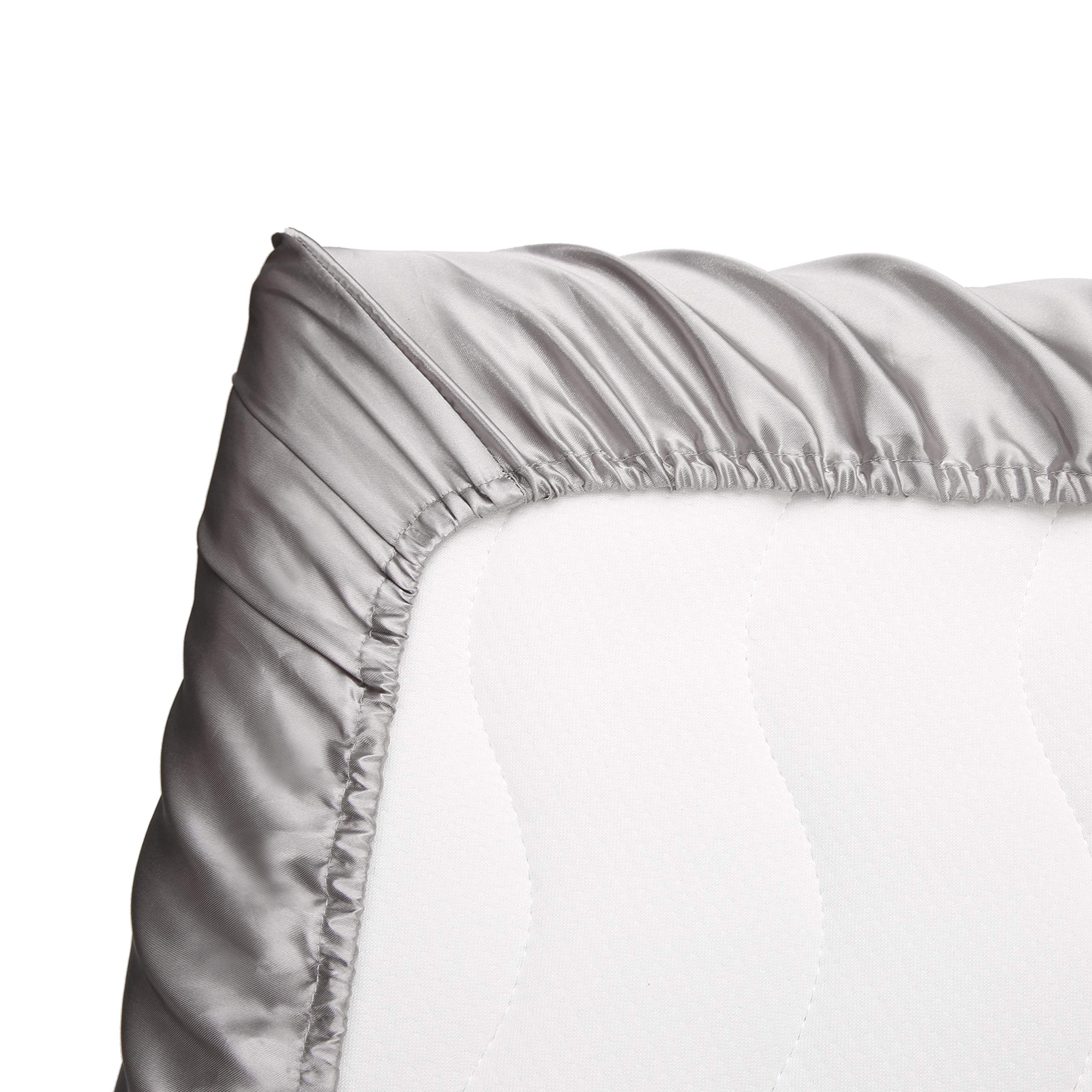 Premium Satin Pack 'n Play Sheet Set - 2 Pack Soft Baby Crib Fitted Sheets 27x39 Inch, Breathable Playard Mattress Cover (White & Gray) - Ideal for Nursery, Travel & Daycare Use