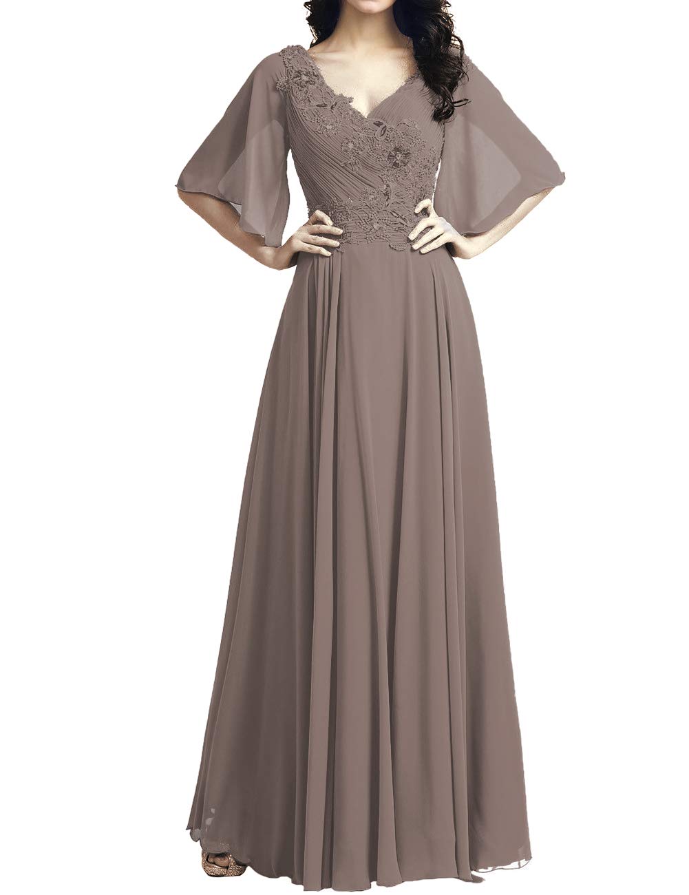Elegant Long Chiffon Mother of the Bride Dress with Lace Appliques - Formal Wedding Gown for Mother of Groom & Special Occasions | Perfect for Evening Ceremonies, Receptions & Black Tie Events