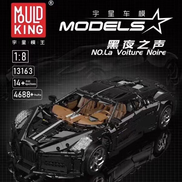Mould King 13163 Bugatti La Voiture Noire Building Blocks Set - 1:8 Scale Model Car Kit for Adults & Teens - Perfect for Collectors, DIY Enthusiasts & Home Office Decoration