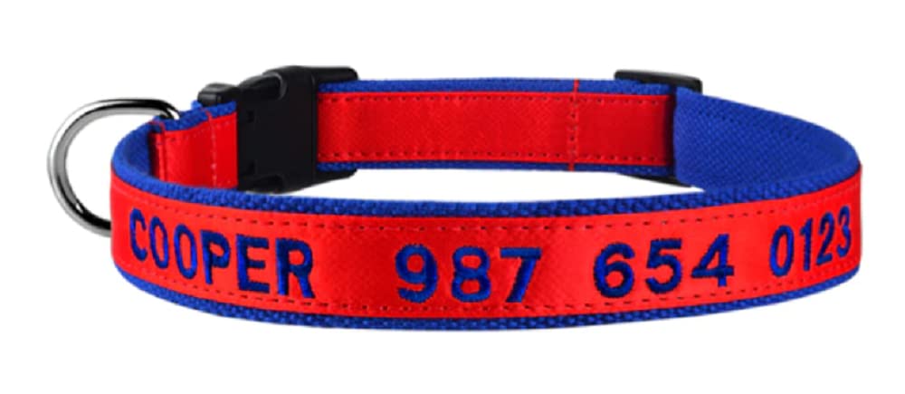 Custom Embroidered Personalized Dog Collar - Adjustable Nylon Pet Collar for Medium & Large Dogs (Red) - Perfect for Training, Walks & Gifts