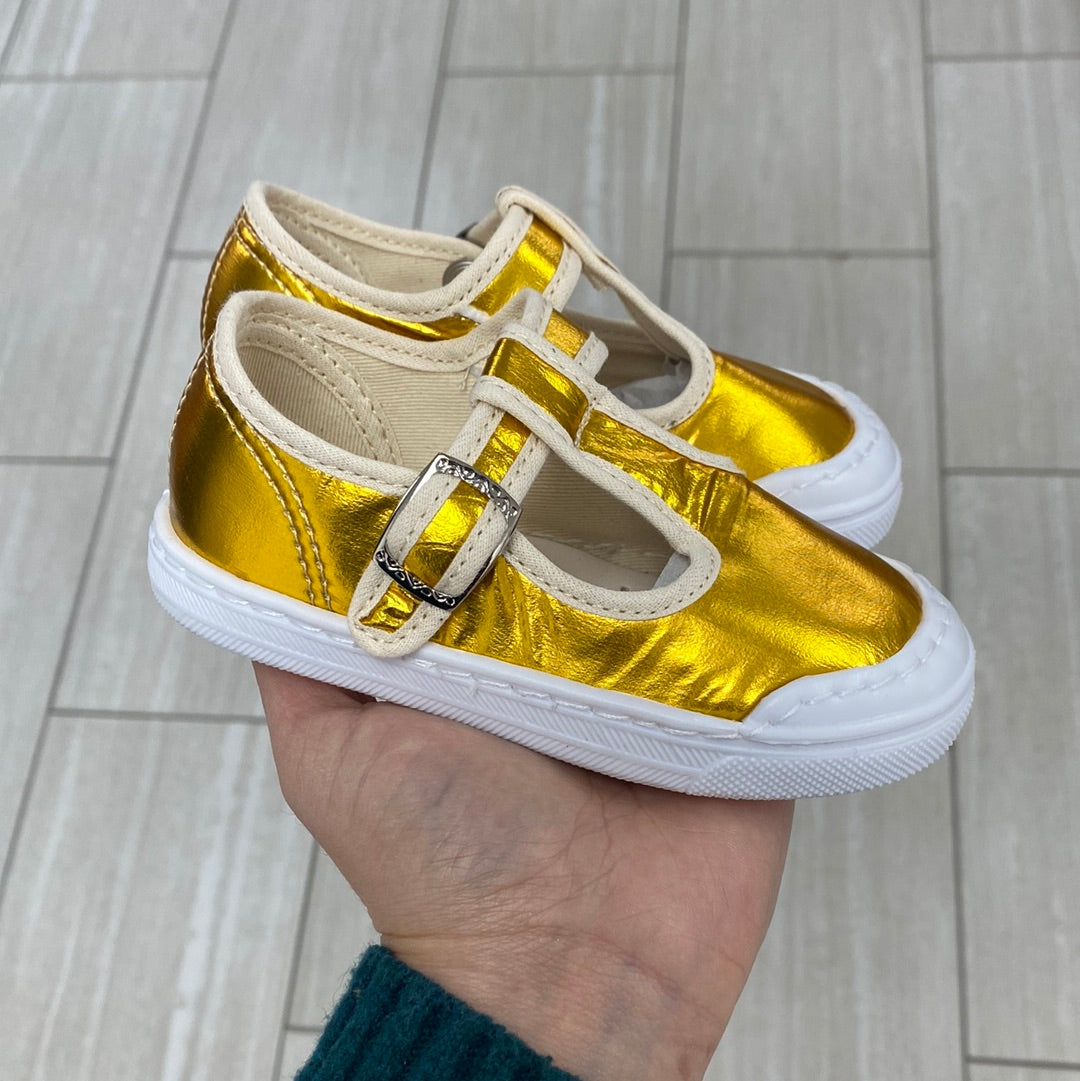 Pepe Gold Nylon T-Strap Sandals for Women - Comfortable Summer Casual Shoes with Cushioned Footbed | Perfect for Beach, Vacation, and Everyday Wear