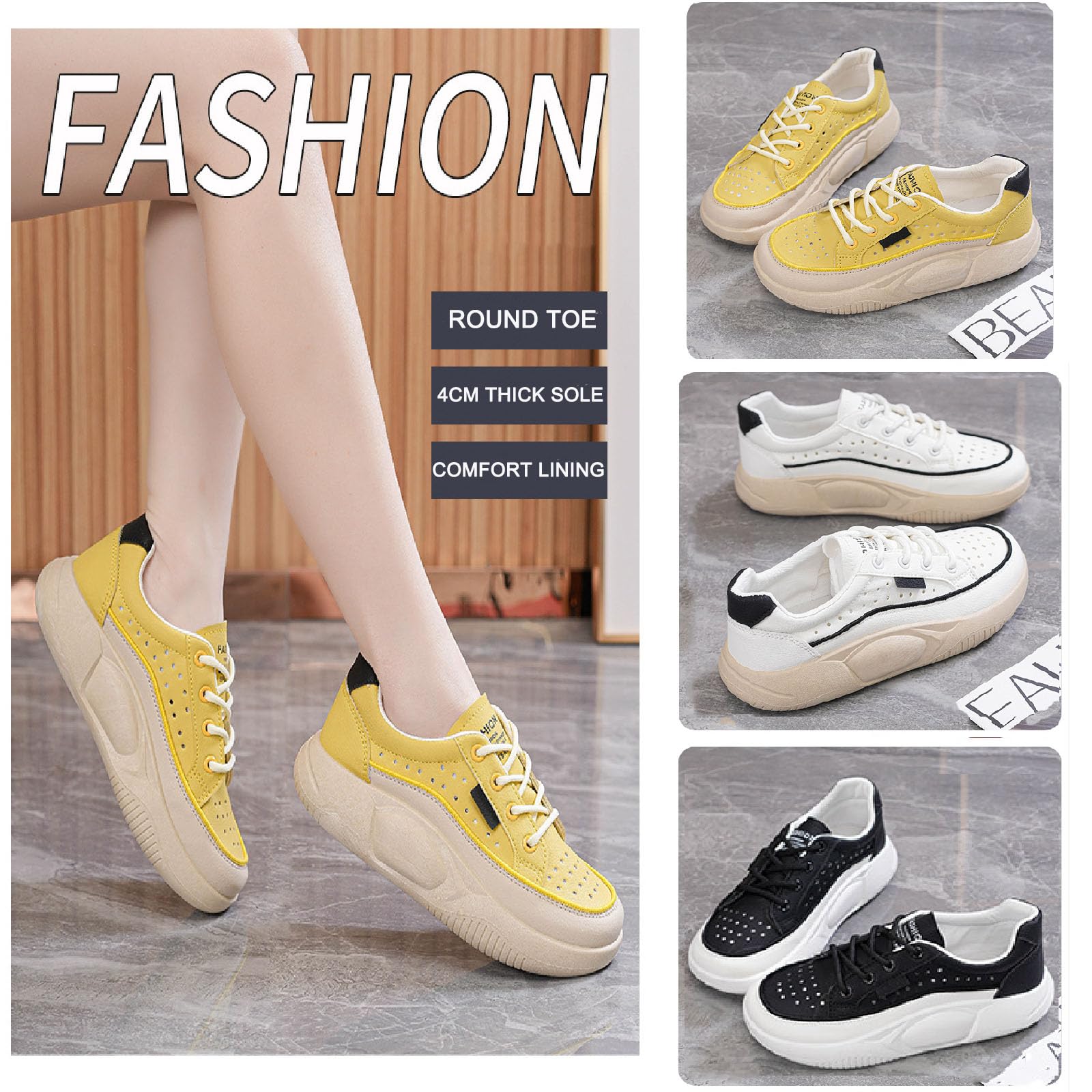 Women's Fashion Mesh Platform Sneakers - Comfortable Lace-Up Tennis Shoes with Soft Cushioned Sole for Height Increase | Perfect for Walking, Casual Wear, Gym & Daily Activities