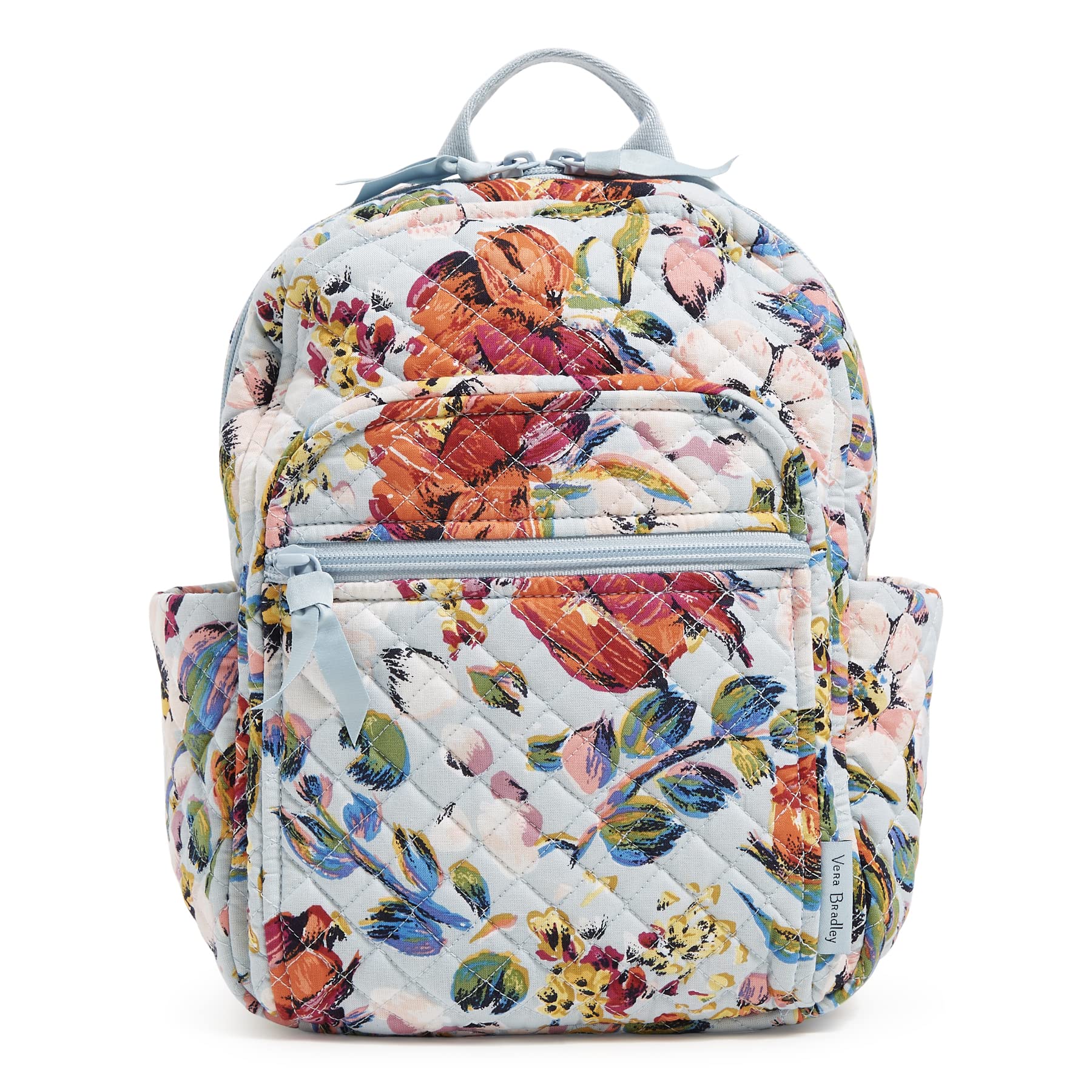 Vera Bradley Women's Small Cotton Backpack - Sea Air Floral Print, Eco-Friendly Recycled Cotton, Lightweight & Durable for Travel, Work, School & Daily Use