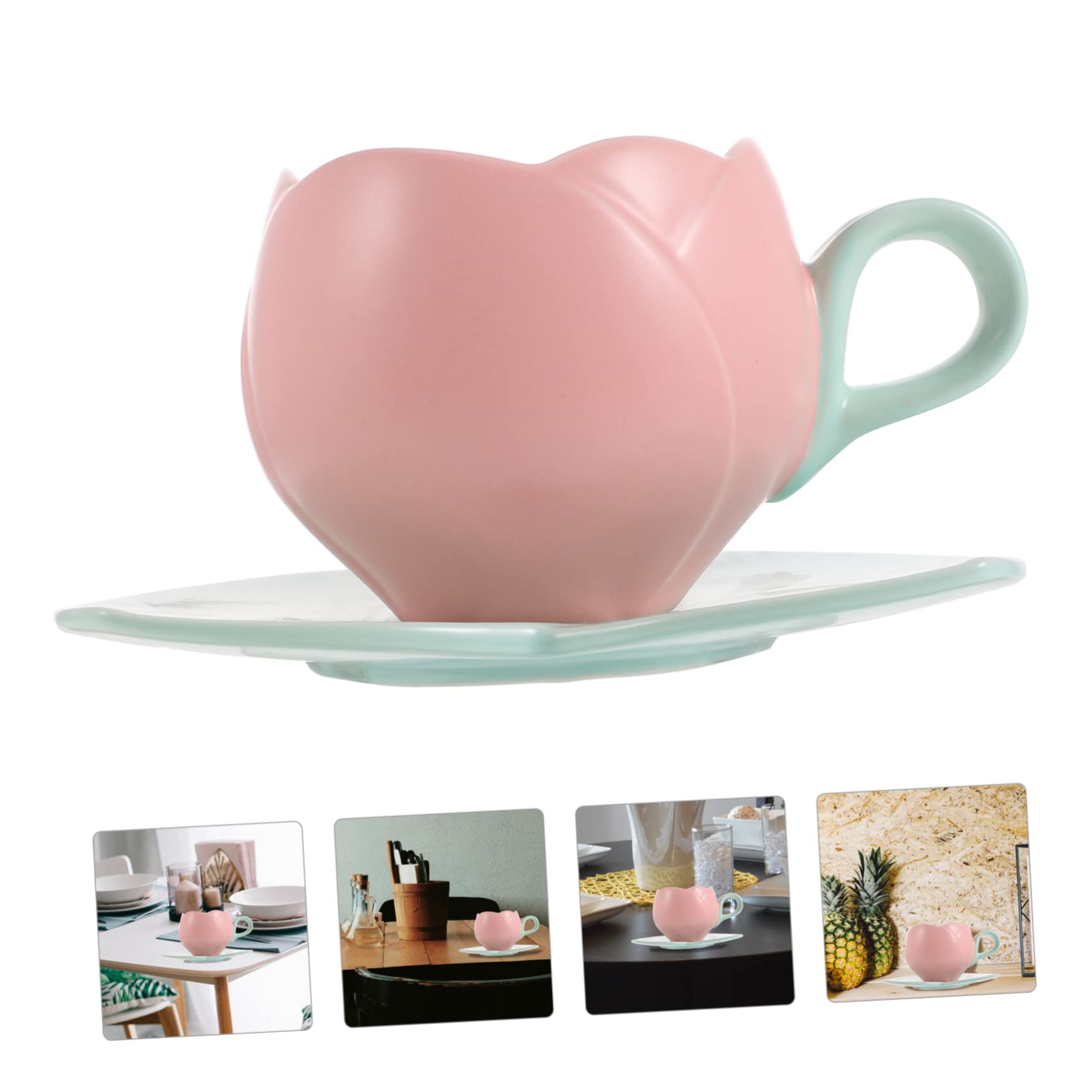 DOITOOL 3D Ceramic Coffee Mug Set with Lid & Saucer - 6oz Espresso Cups, Porcelain Tea Mugs for Home, Office & Cafe Use - Perfect for Latte, Cappuccino & Hot Beverages