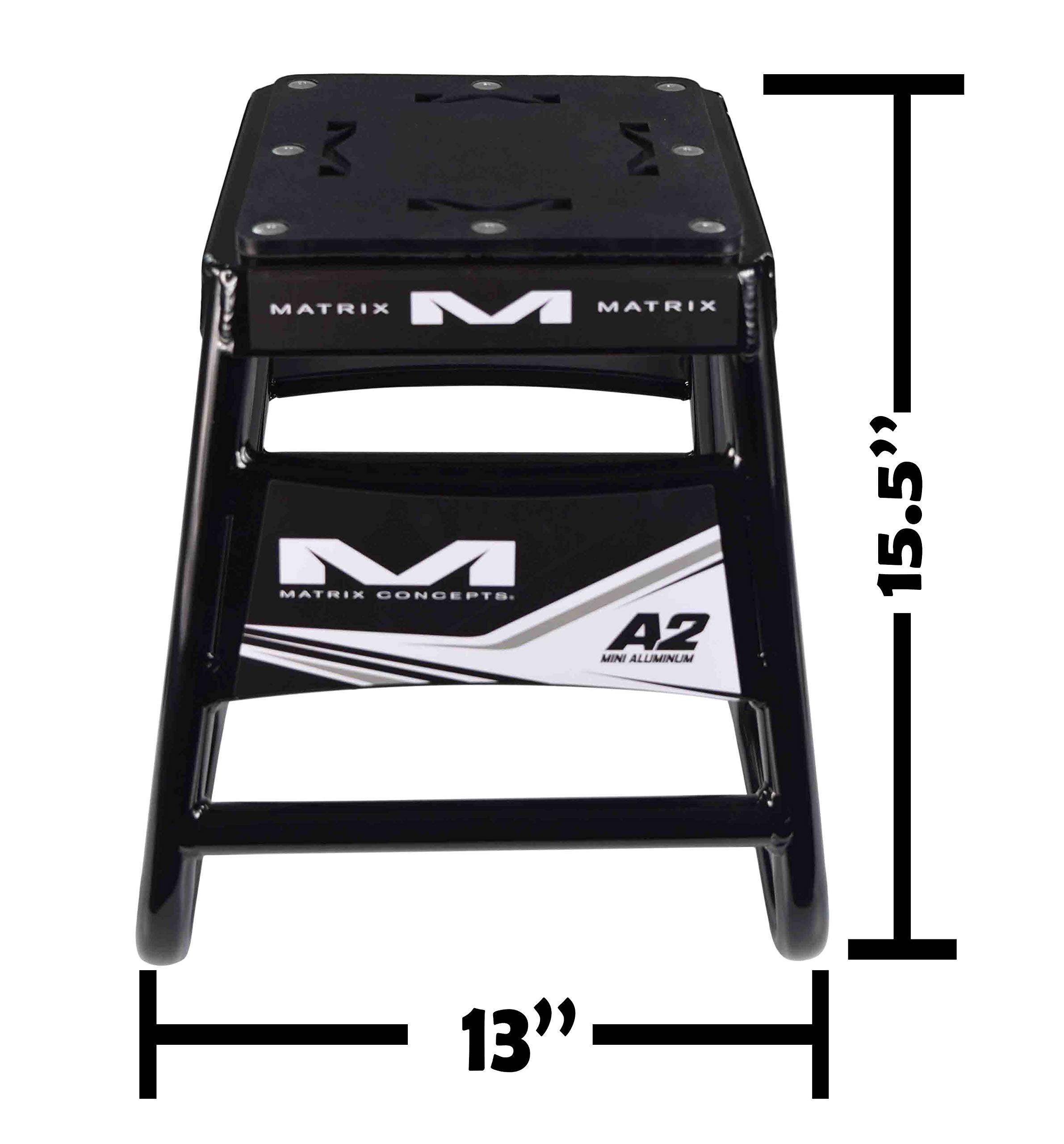 Matrix Concepts A2 Aluminum Stand - High-Quality Aircraft Tubing with Anti-Rock Technology for 50cc, 65cc & 85cc Dirt Bikes - Includes Sticker Pack (Black) - Ideal for Motocross, Pit Bike Maintenance & Garage Storage