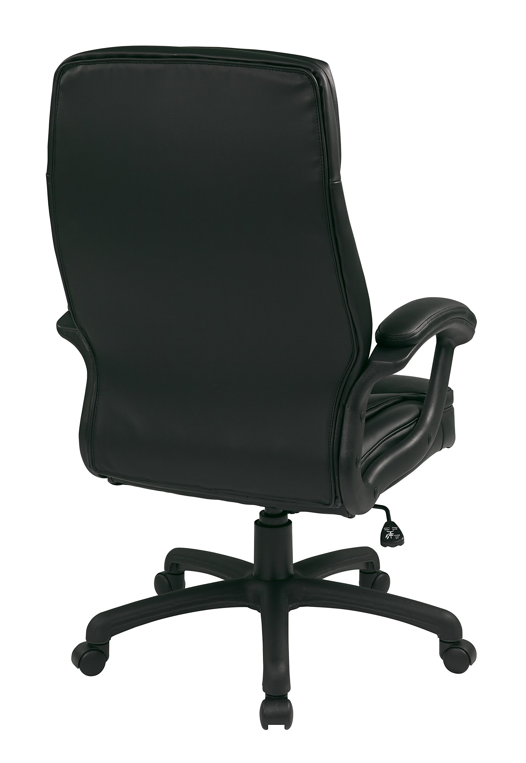 Office Star EC Series Executive Bonded Leather High Back Adjustable Office Chair with Thick Padded Contour Seat & Locking Tilt Control - Ergonomic Desk Chair for Home Office, Computer Work & Conference Rooms (Black)