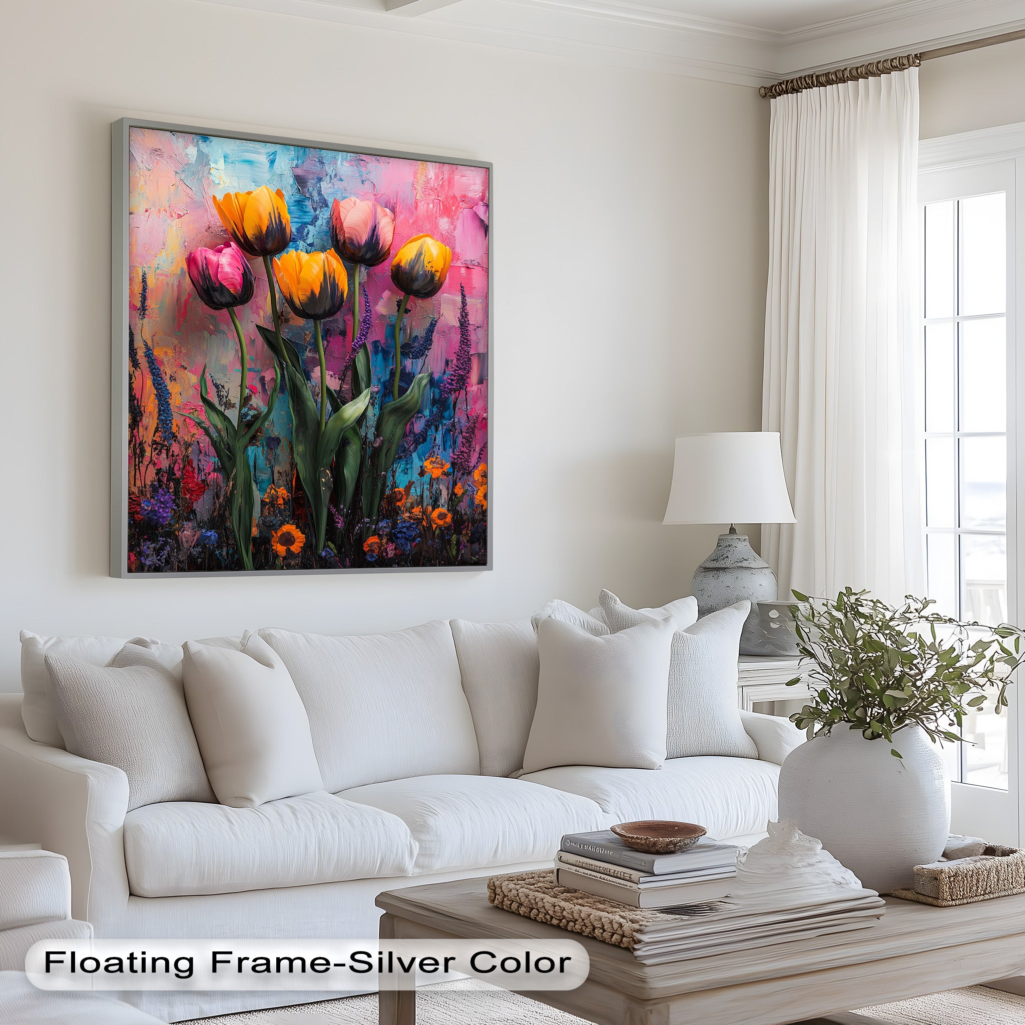 Vibrant Tulip Garden Oil Painting - Handmade Floral Artwork for Home Decor, Living Room, Bedroom & Office Wall Art