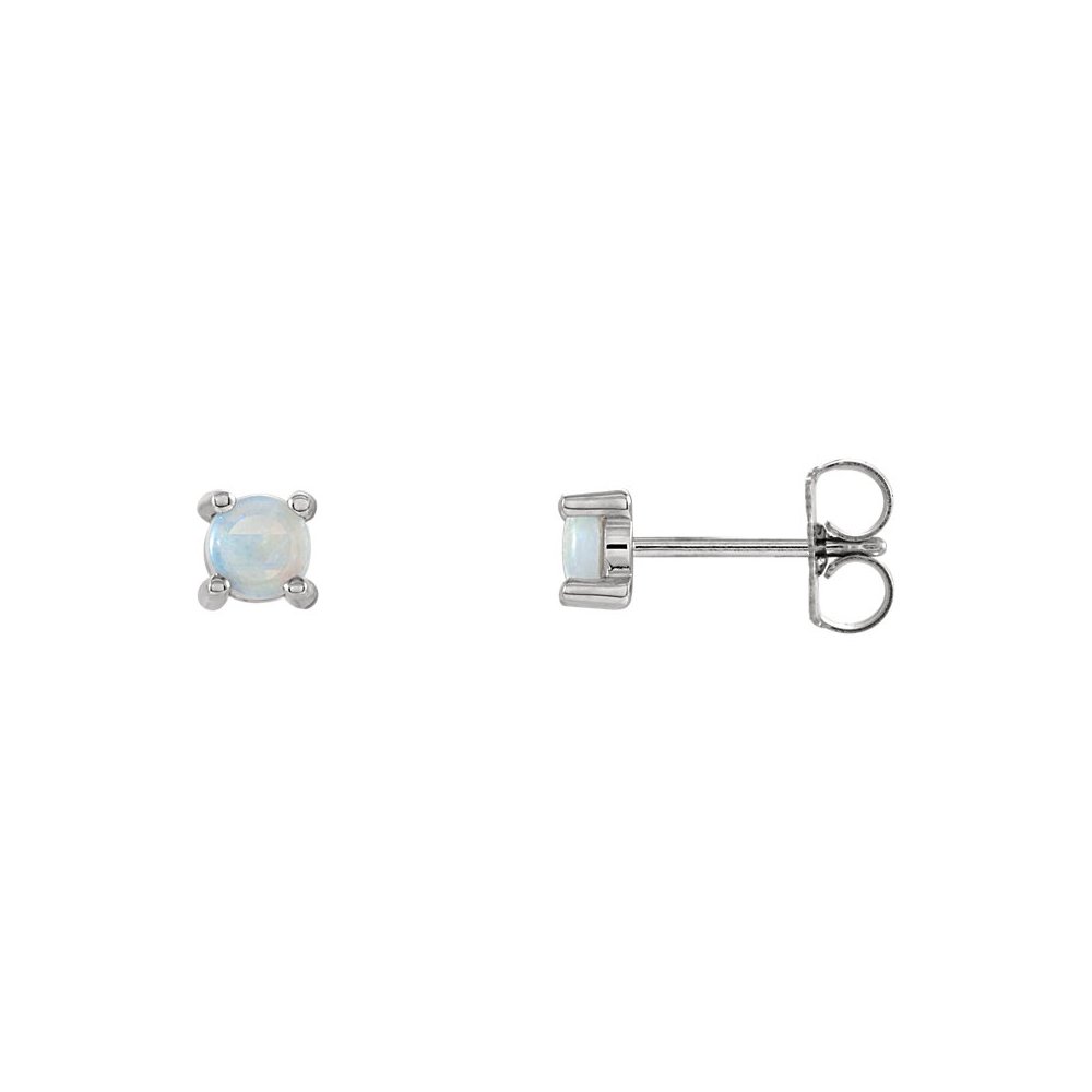 14k White Gold 4mm Round Black Opal Cabochon Stud Earrings - Perfect for Everyday Wear & Special Occasions