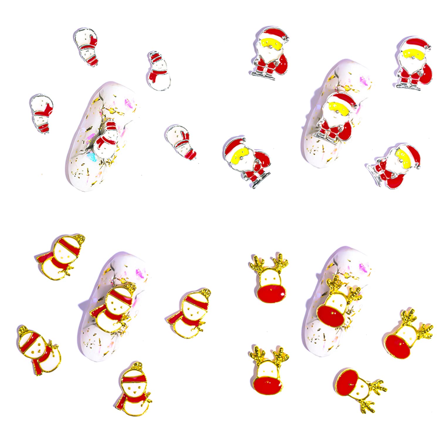 50Pcs Christmas Nail Charms - 3D Snowman & Elk Nail Art Decorations with Rhinestones, Studs & Jewels for Holiday Manicures | Perfect for Christmas Parties, Gift Giving & Winter Nail Designs