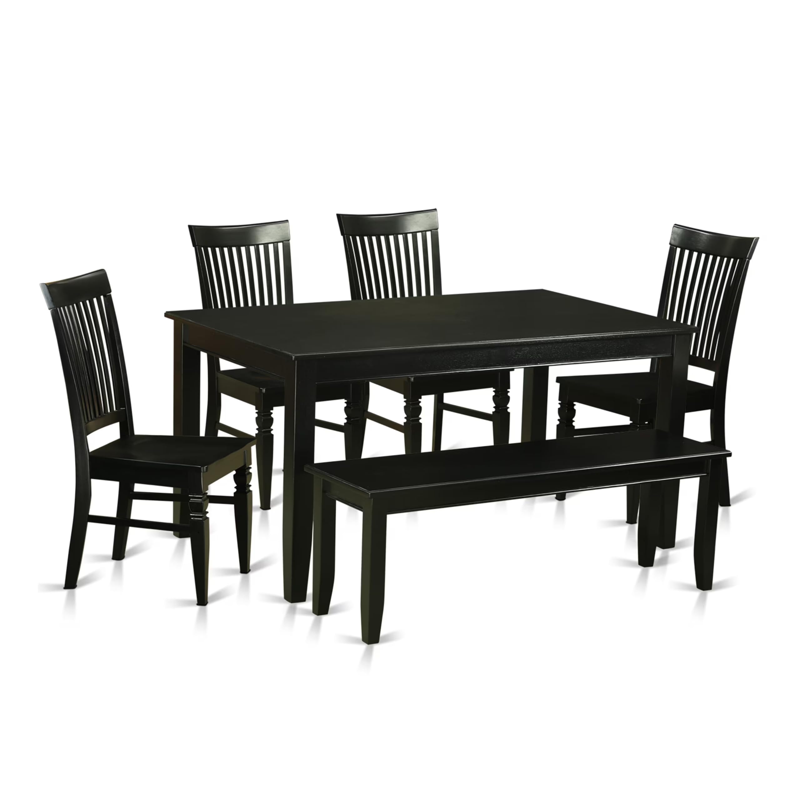 East West Furniture DUWE6-BLK-W 6-Piece Black Dining Set with Rectangle Table, 4 Chairs & Bench - 36x60 Inch - Perfect for Small Kitchens, Breakfast Nooks & Compact Dining Spaces