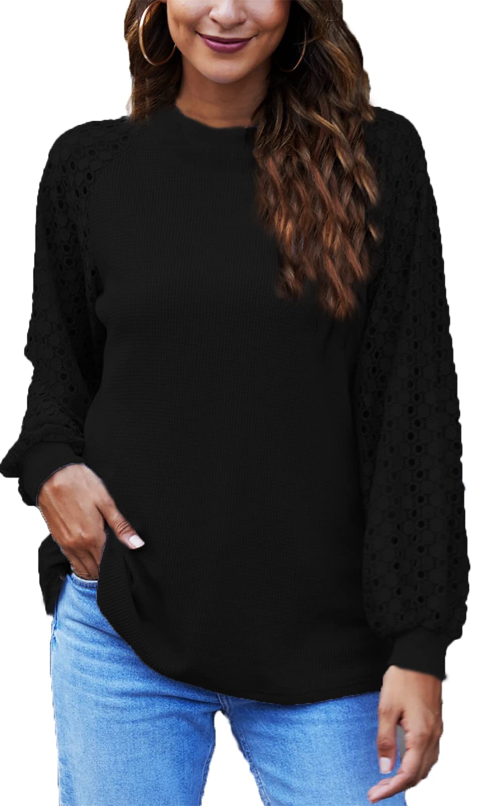 Women's Lace Long Sleeve Blouse - Elegant Fall Casual Loose T-Shirt Top for Women | Perfect for Office Wear, Date Nights & Autumn Outfits
