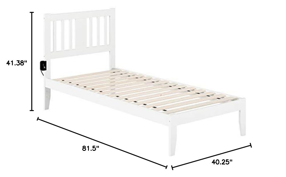 BOWERY HILL White Twin XL Spindle Bed Frame with Built-in USB Turbo Charger - Perfect for Dorm Rooms, Small Bedrooms & Guest Rooms