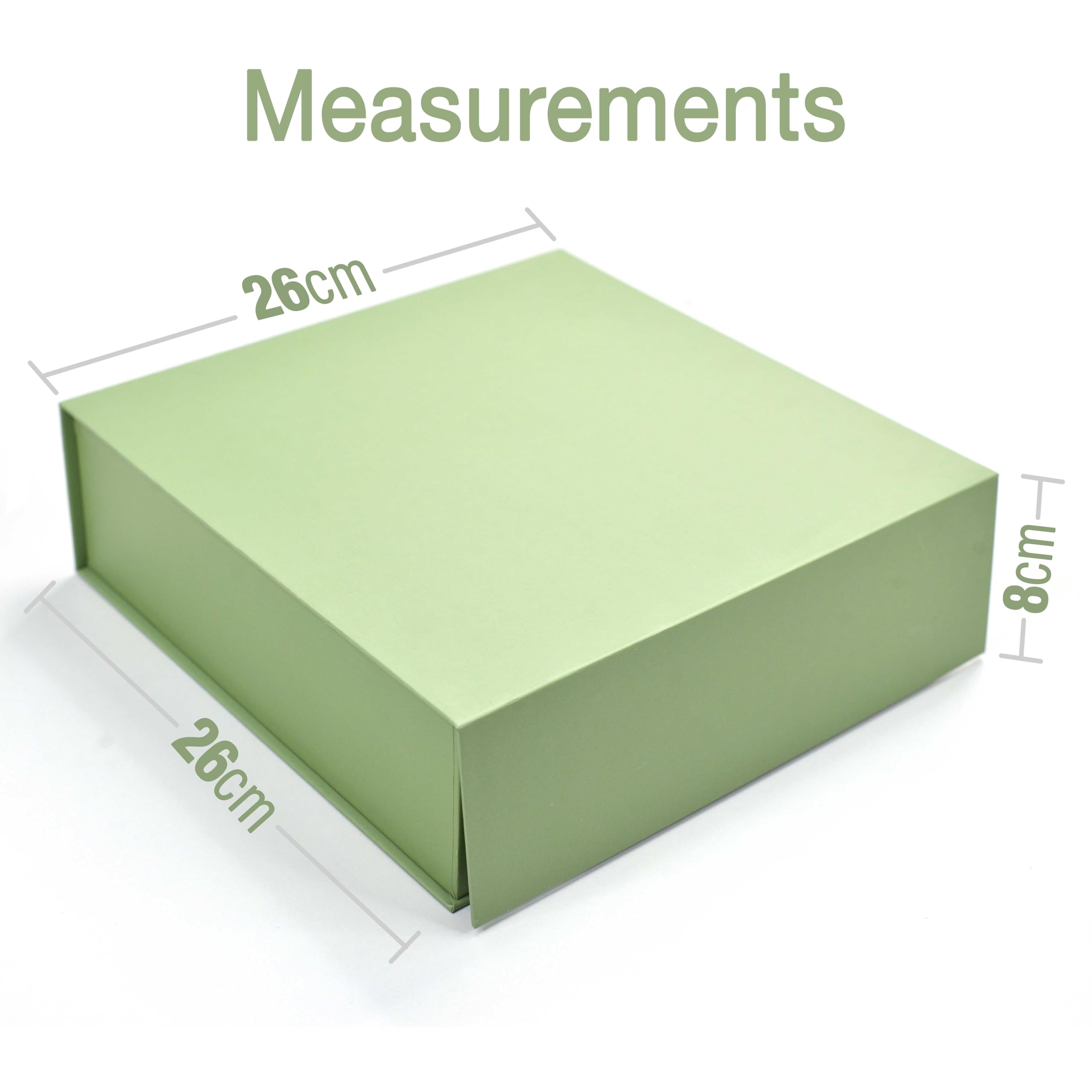 Premium Green Gift Box with Satin Ribbon - 26x26x8cm Reusable Rigid Cardboard Hamper Box for Packaging, Weddings, Birthdays & Corporate Gifting (Includes 2.5m Spring Moss Satin Ribbon) - Eco-Friendly Gift Packaging Solution