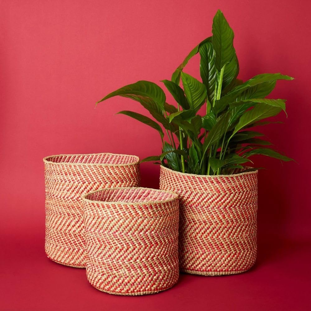 Medium Red Iringa Woven Basket - Indoor Planter & Toy Storage Organizer for Home Decor, Nursery, and Living Room