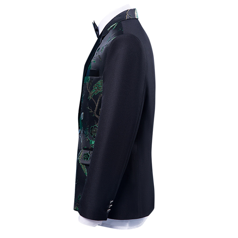 2 Piece Slim Fit Embroidered Green Floral Suit for Men - Formal Wedding & Party Outfit - Elegant Business Attire for Special Occasions