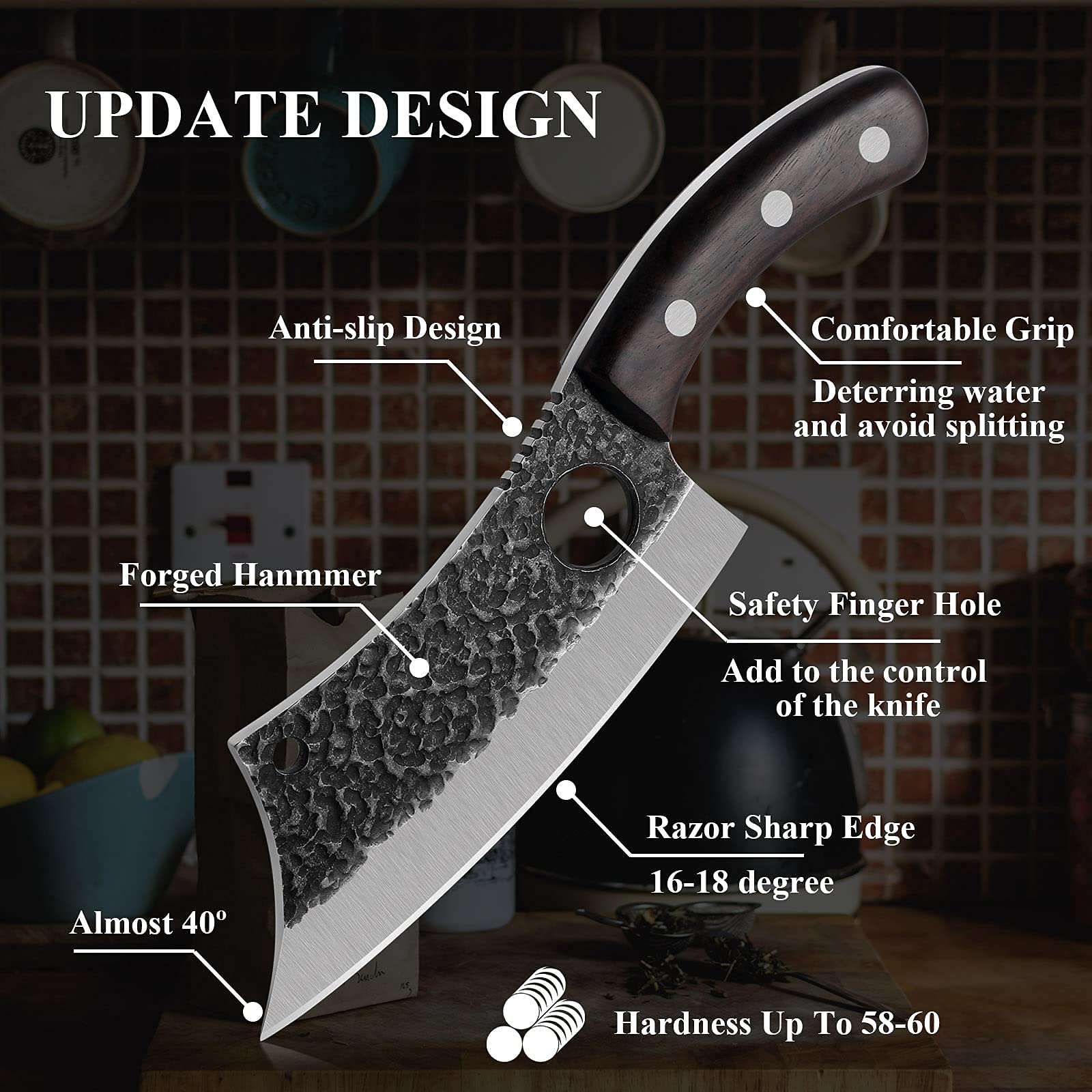 DRAGON RIOT Professional Butcher Knife - Heavy Duty Meat Cleaver for BBQ, Camping & Outdoor Cooking - High Carbon Steel Blade with Ergonomic Handle for Home Kitchen & Hunting