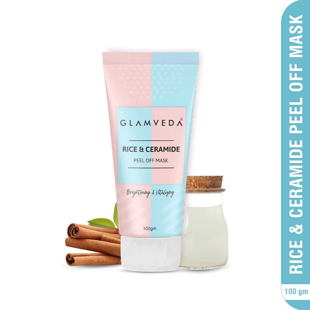 Glamveda Rice & Ceramide Peel Off Mask 100g | Deep Cleansing & Brightening Face Mask for Flawless, Radiant Skin | Paraben Free, Vegan | Perfect for Daily Skincare & Spa Night at Home