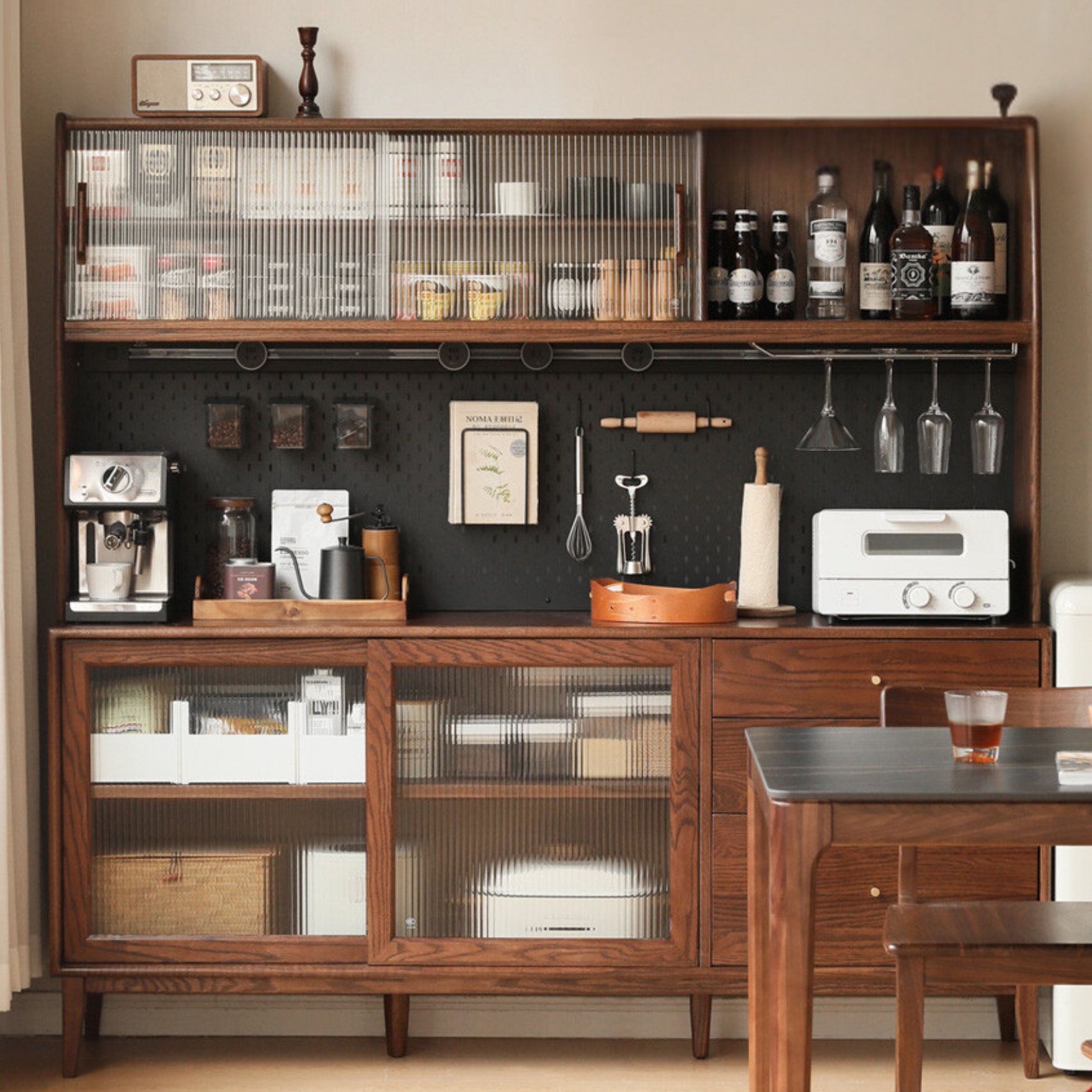 Solid Oak Wood Sideboard Buffet Cabinet - Rustic Farmhouse Dining Room Storage for Dishes, Linens & Entertaining Essentials