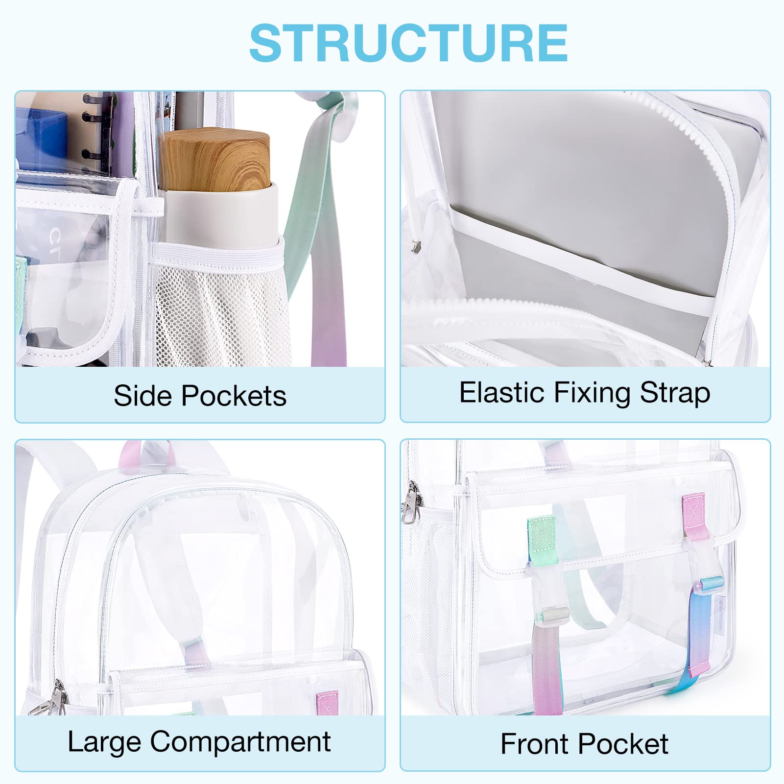 Mommore Heavy Duty Clear Backpack - Large Transparent PVC Bookbag with Durable Zippers for School, Work, Travel & Stadium Security