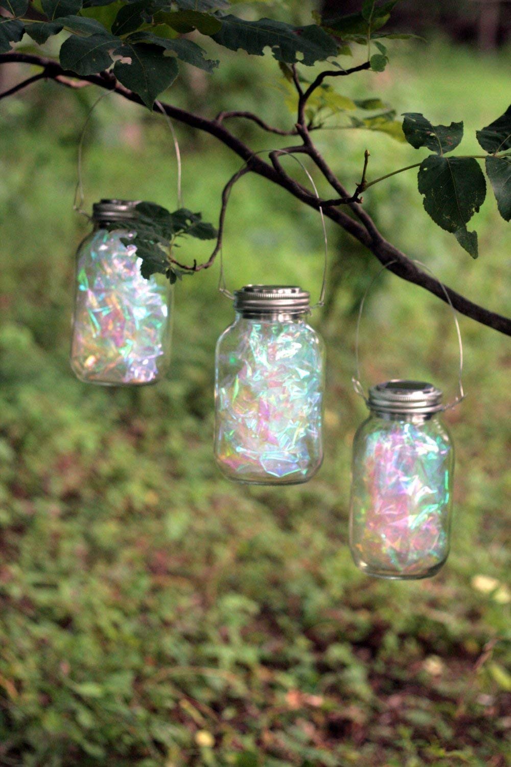 Solar Mason Jar Fairy Lights - Set of 3, Outdoor Hanging Lanterns for Garden & Backyard Decor