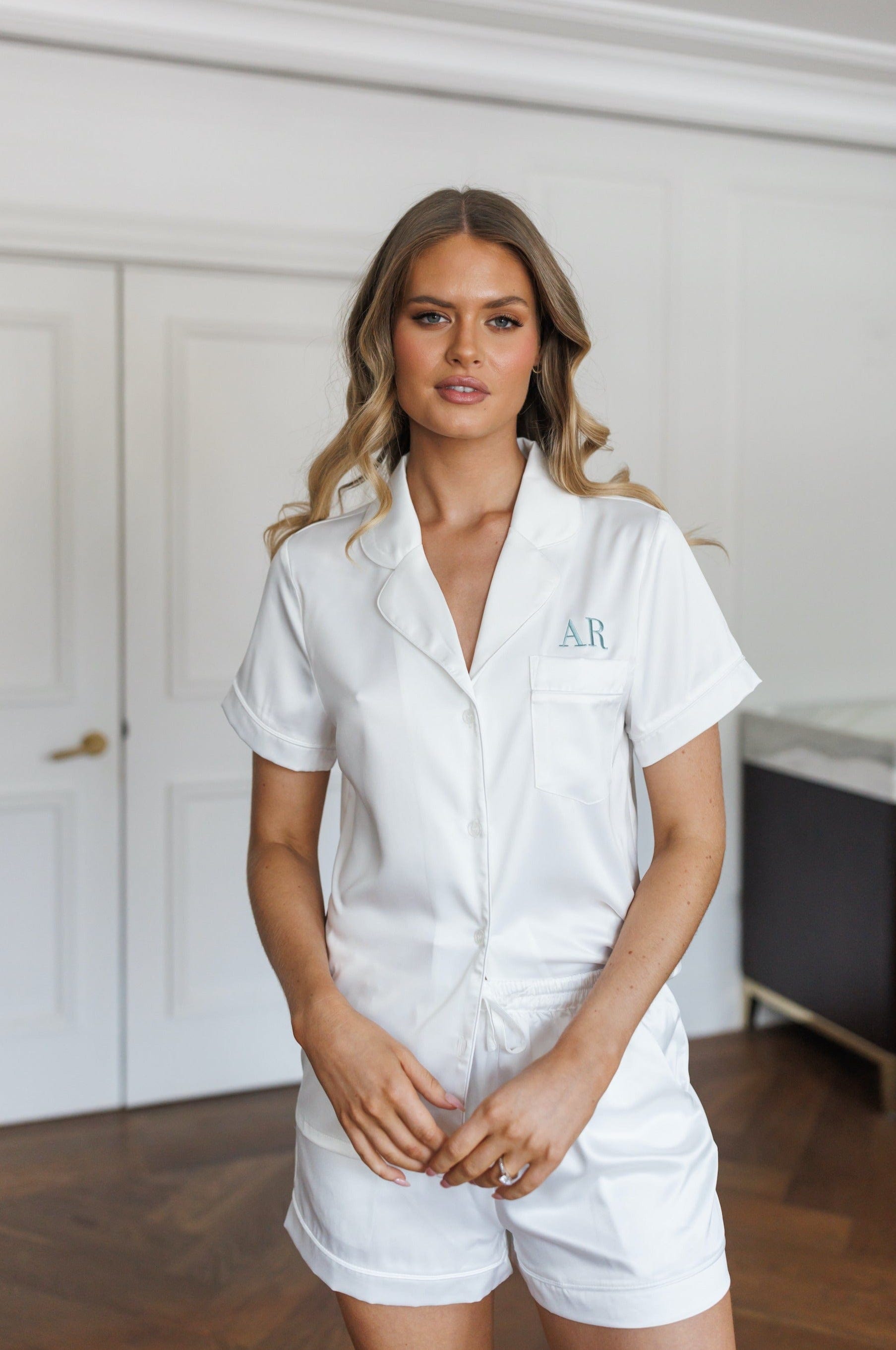 Lucia Premium Satin Bridesmaid Pajama Set - Soft White Sleepwear for Women - Perfect for Bachelorette Parties, Bridal Showers & Wedding Night Gifts