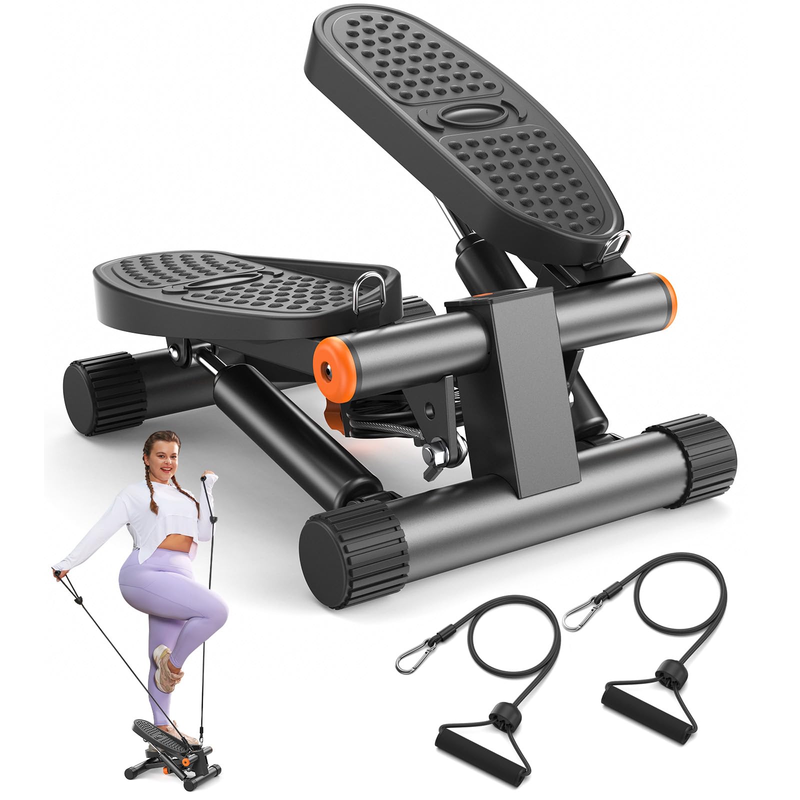 Niceday Mini Stair Stepper with Resistance Bands - 300LBS Capacity Hydraulic Fitness Stepper with LCD Monitor for Home Workout | Cardio Exercise Equipment for Weight Loss & Toning | Perfect for Small Spaces & Apartment Workouts