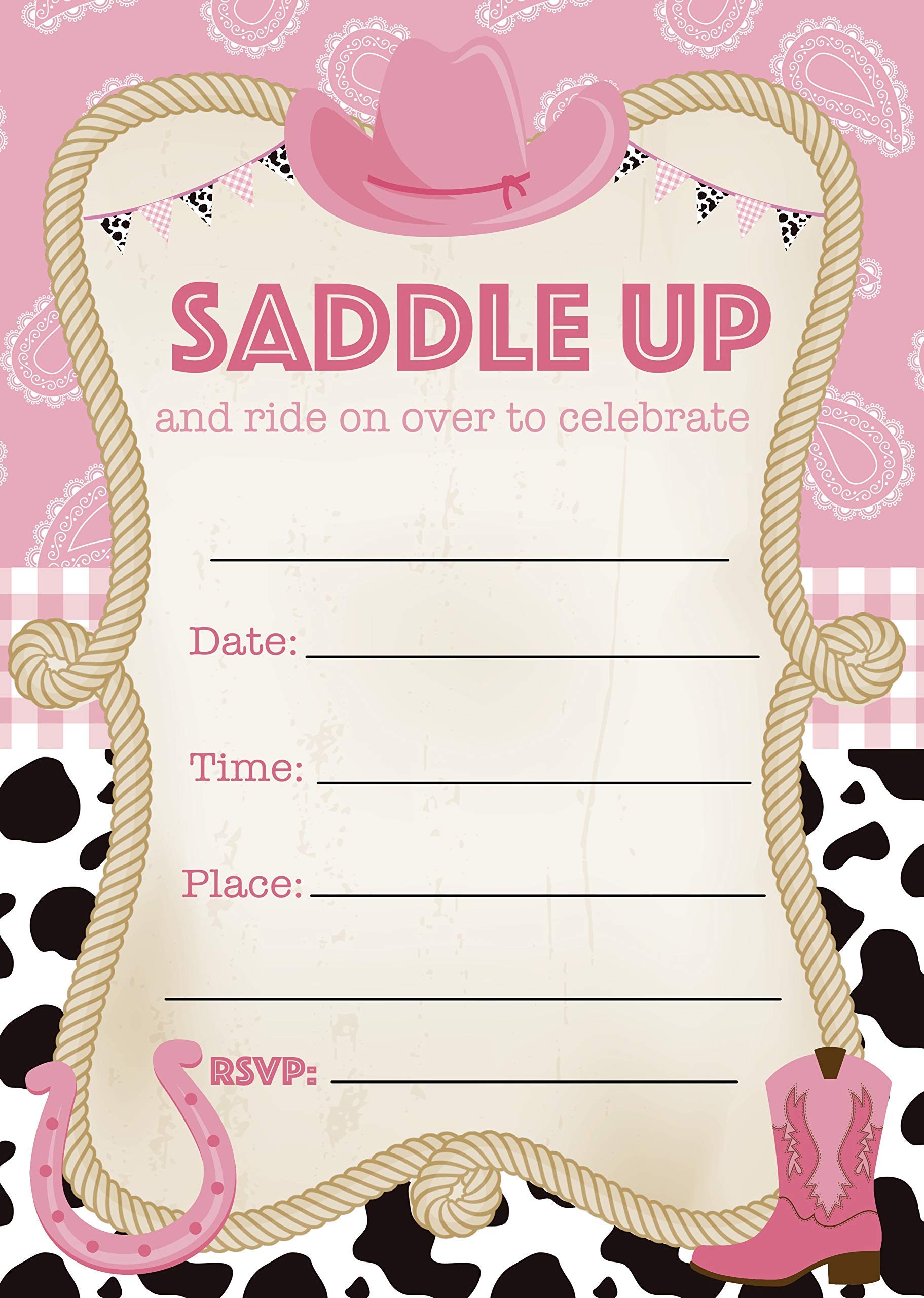 12 Pack Cowgirl Invitations - Pink Western Theme for Birthday Party, Rodeo Engagement, Anniversary, Baby Shower, Bridal & Bachelorette Events | Perfect for Cowgirl-Themed Weddings, Showers and Celebrations