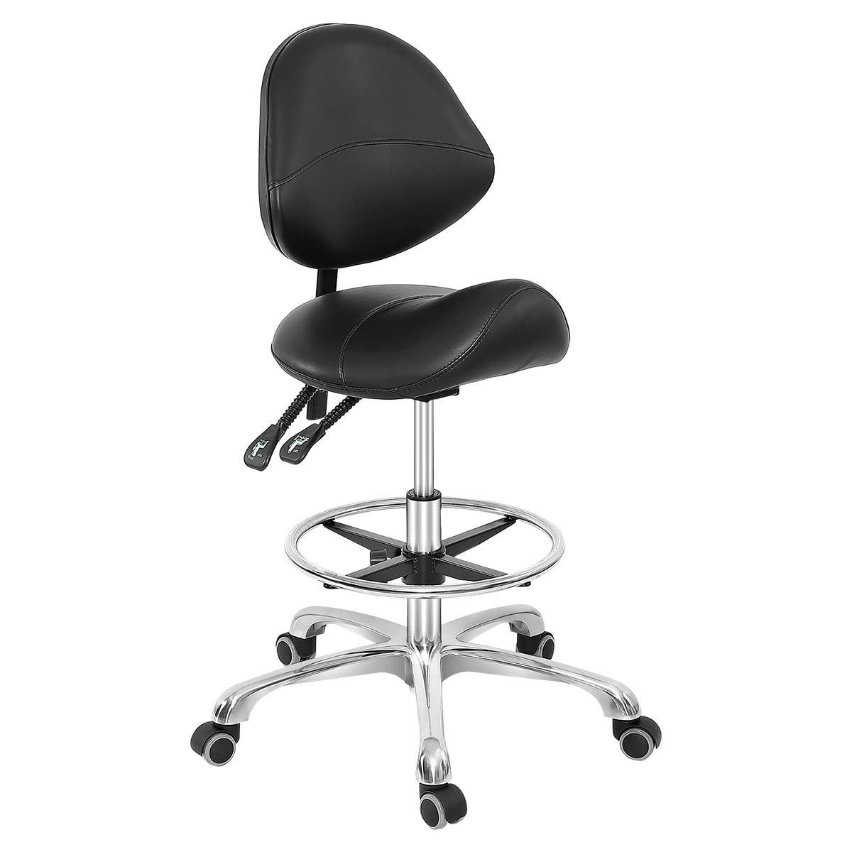 Grace & Grace Professional Hydraulic Saddle Stool with Back Support & Wheels - Ergonomic Adjustable Stool for Dentists, Clinics, Spa, Massage & Salon - Black with Footrest (Perfect for Dental Procedures, Beauty Treatments & Long Work Sessions)