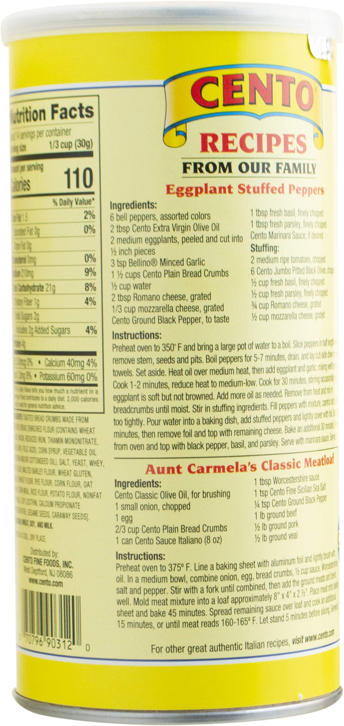 Cento Plain Bread Crumbs - 15oz Can (Pack of 12) | Italian-Style Panko for Cooking, Baking & Breaded Recipes - Perfect for Meatballs, Chicken Cutlets & Fish Frying