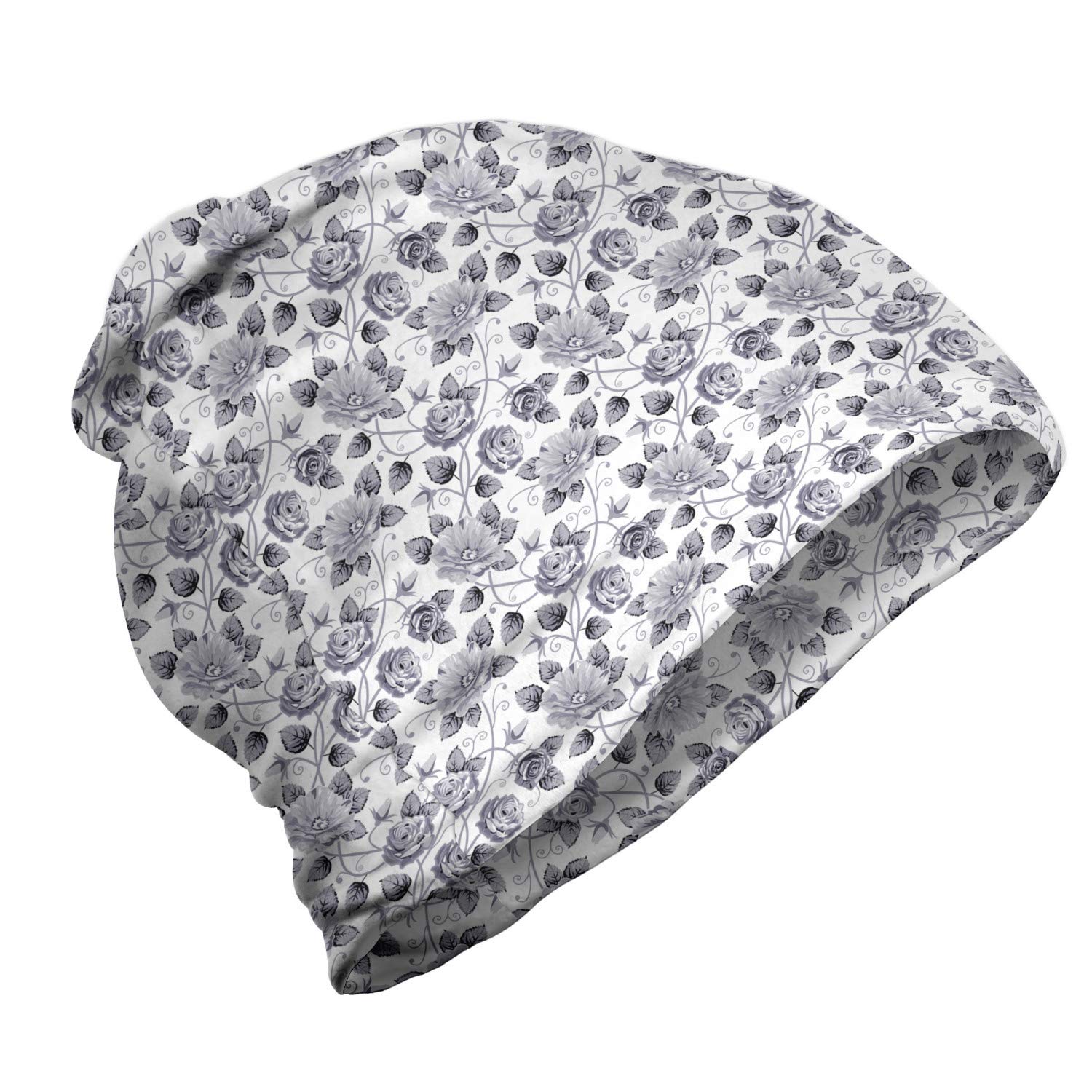 Ambesonne Unisex Beanie - Vintage Roses Floral Design Knit Hat for Men & Women | Warm Winter Beanie for Hiking, Outdoor Activities & Cold Weather Fashion
