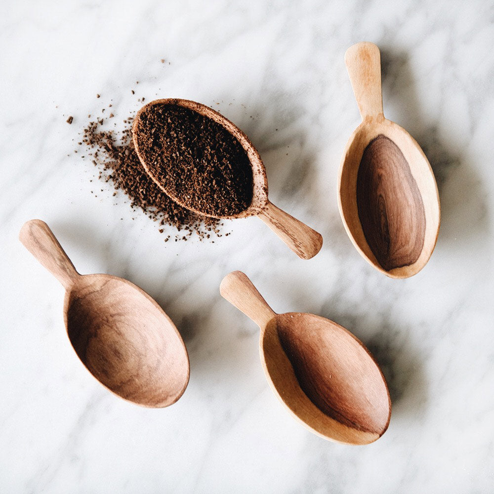 Premium Wild Olive Wood Petal Scoop Set - Handcrafted Kitchen Utensils for Measuring & Serving - Perfect for Coffee, Tea, Spices & Baking Ingredients