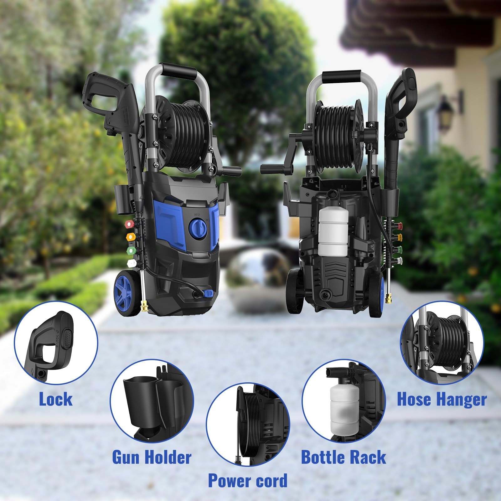 4800PSI Electric Pressure Washer with 3.0 GPM Flow, 20FT Hose & 35FT Power Cord - Includes 4 Nozzle Tips & Foam Cannon for Deep Cleaning - Perfect for Driveways, Decks, Cars, and Outdoor Surfaces