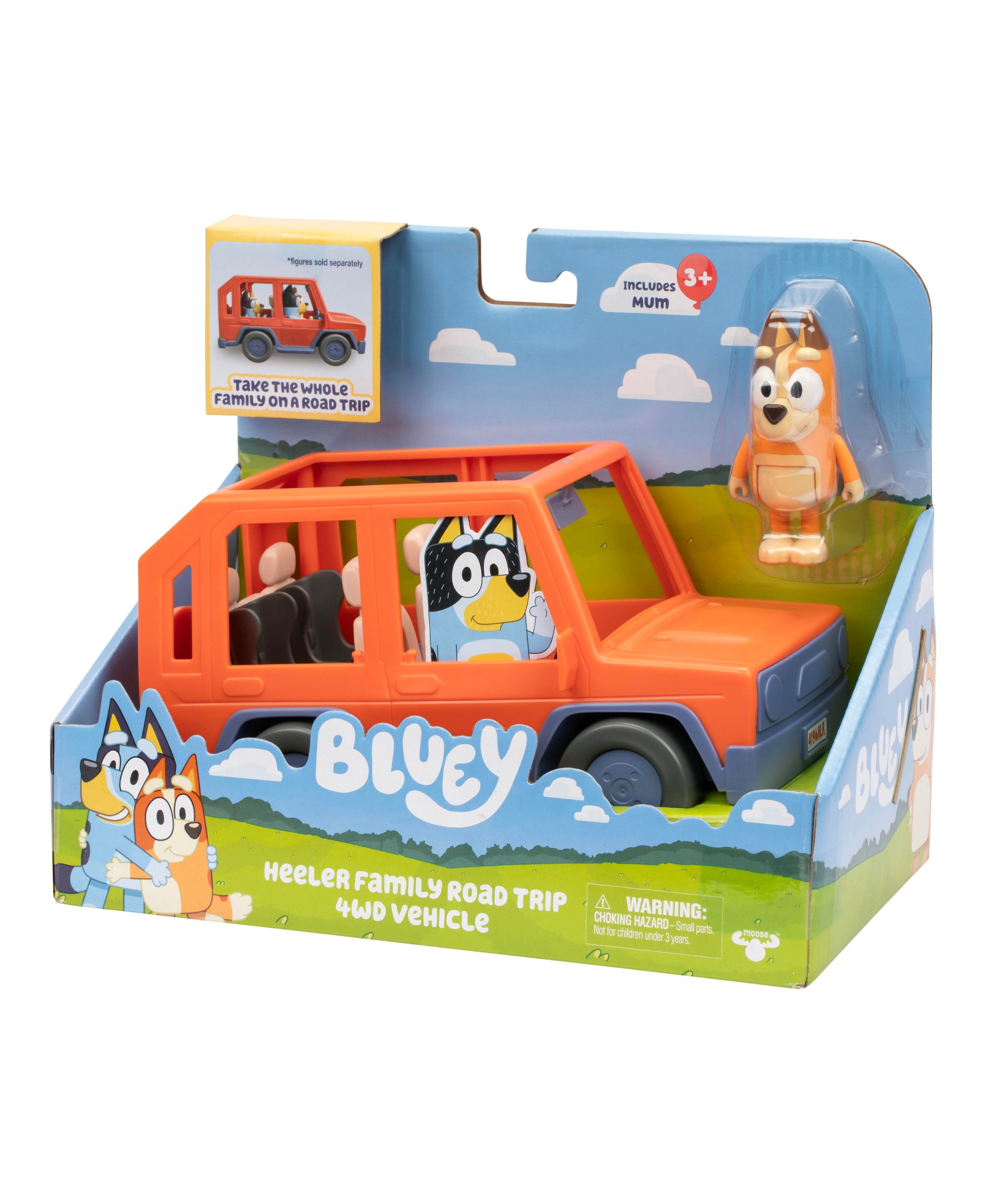 Bluey Heeler Family Road Trip 4WD Toy Car with Articulated Chilli Figure - Interactive Play Vehicle for Kids' Pretend Adventures & Family Game Nights