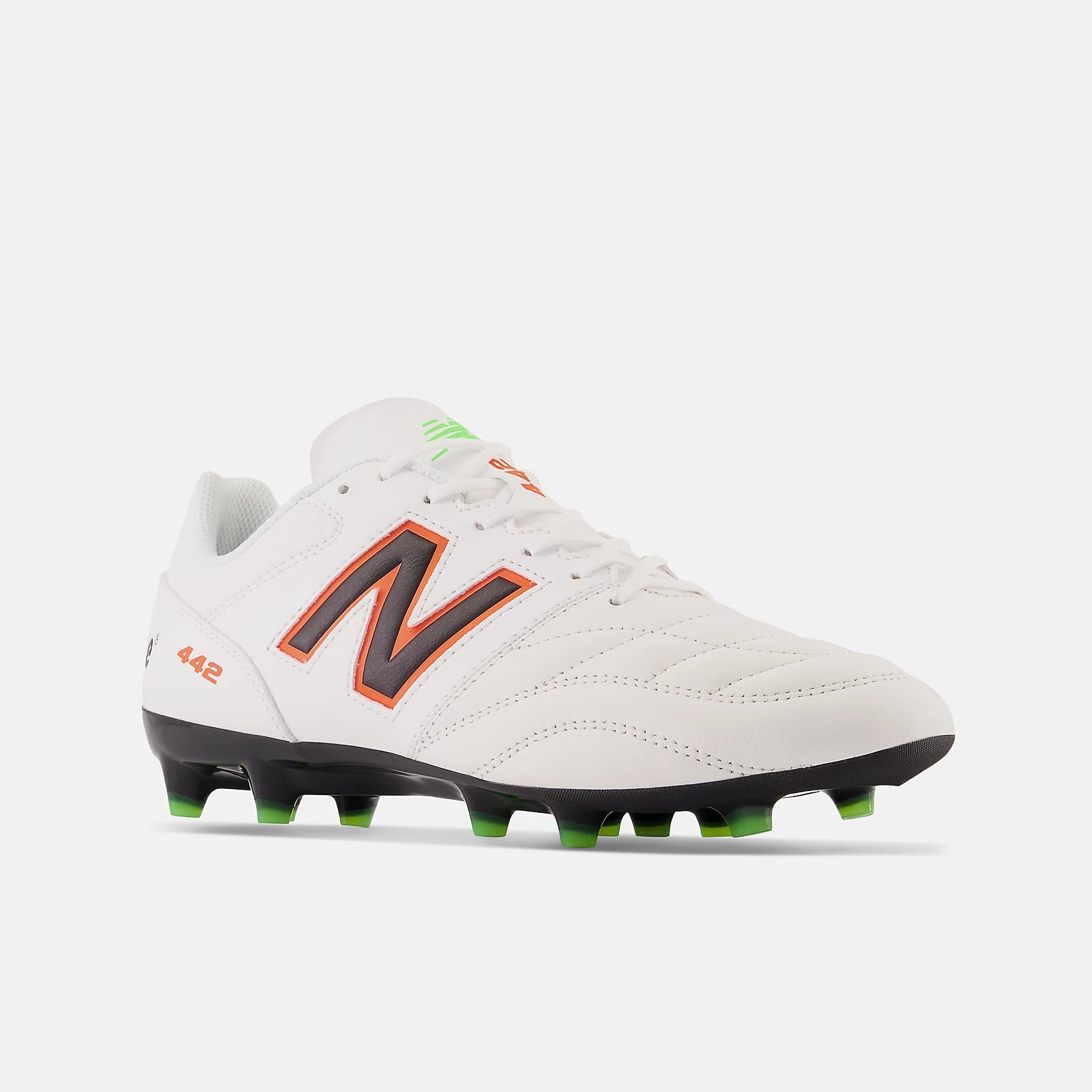 New Balance 442 v2 Team FG Soccer Cleats - White/Neon Dragonfly - Firm Ground Football Boots for Men | Perfect for Competitive Matches & Training Sessions