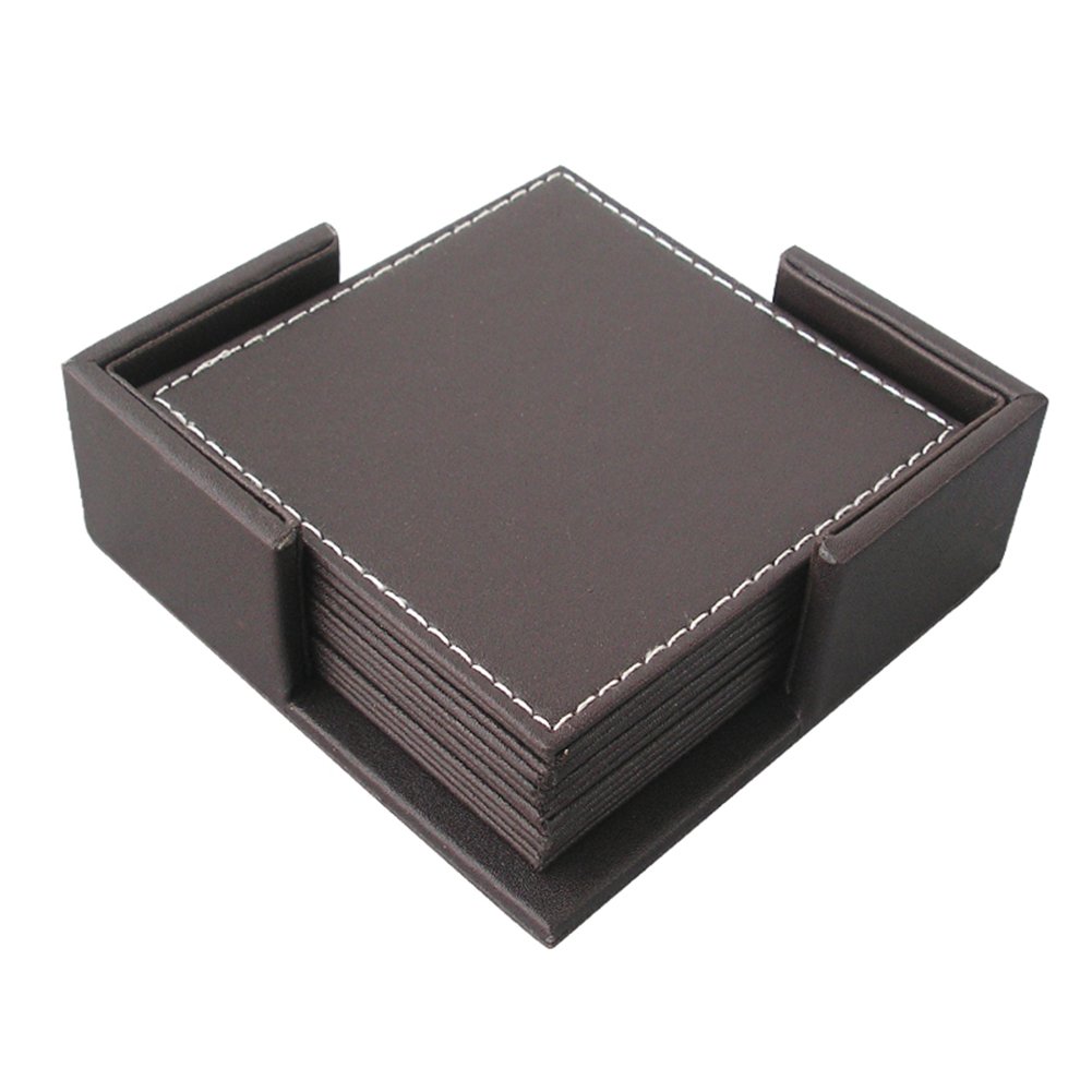 KINGFOM 9-Piece Desk Organizer Set - File Holder, Drawer Organizer, Tissue Box Cover, Mouse Pad, Desk Mat, Note Holder, Crystal Stand & Coasters - Office & Home Workspace Essentials (T04 Brown) - Perfect for Office, Study & Home Organization