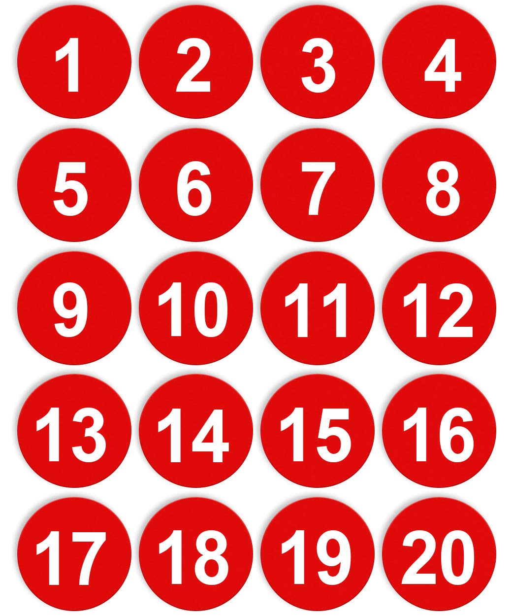 DealzEpic - 2 Inch Red Round Self-Adhesive Number Stickers 1-20 - Removable Numbered Labels for Organizing, Classroom, Storage & DIY Projects