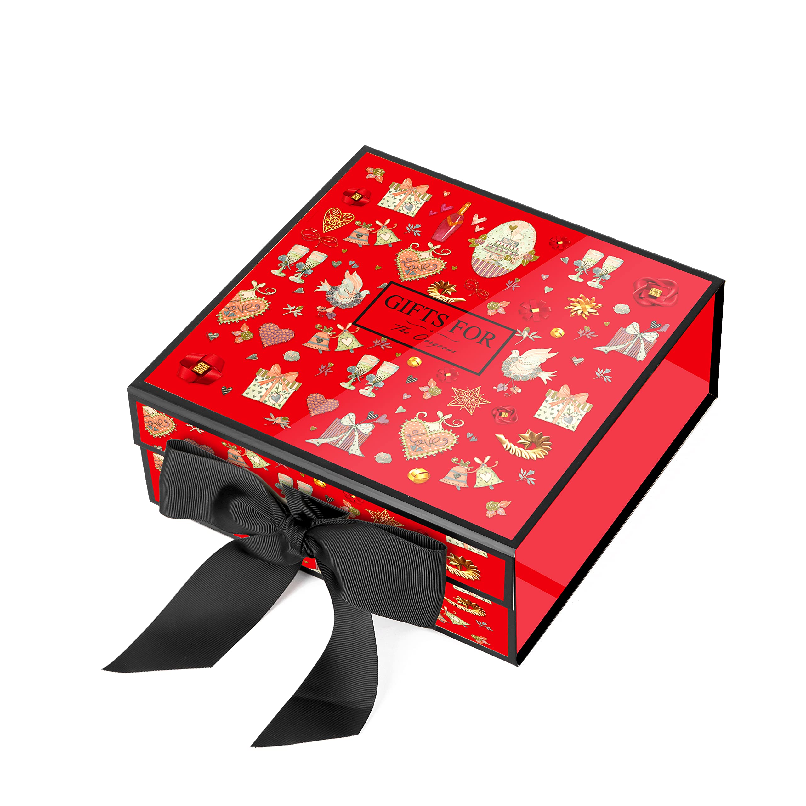 Premium Christmas Gift Box 9.05×8.85×3.54 Inches - Elegant Bridesmaid Proposal Box with Satin Ribbon, Magnetic Closure Hard Cardboard Gift Box - Perfect for Holiday Parties, Birthday Gifts, Wedding Favors & Special Occasions