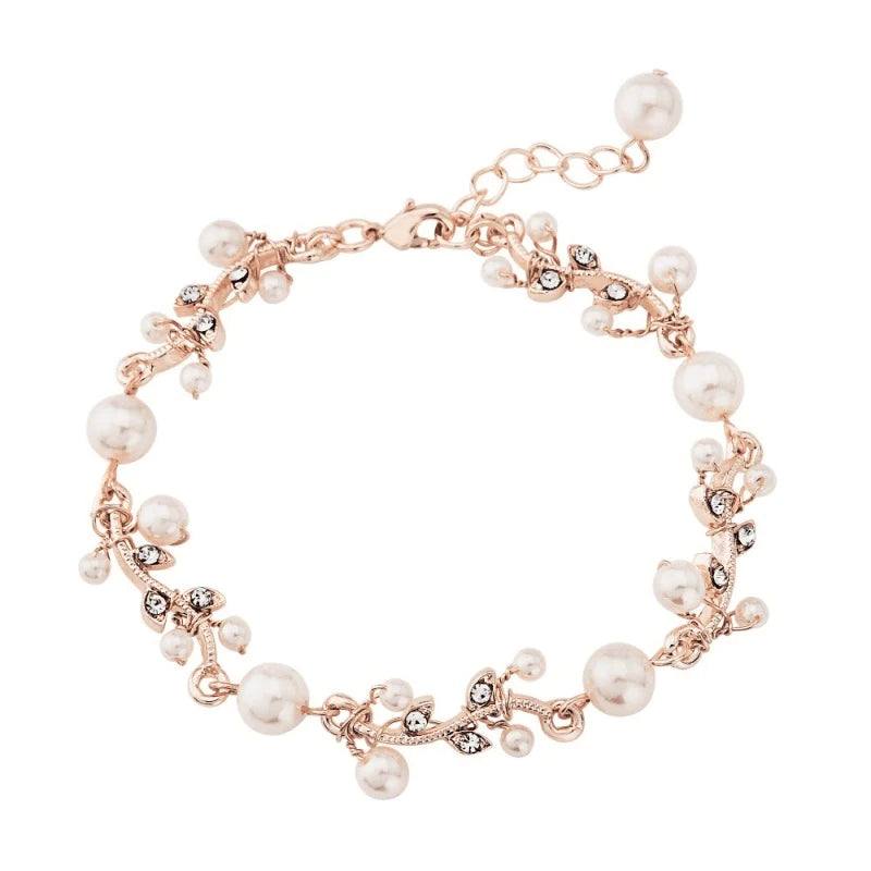 Elegant Rose Gold Wedding Bracelet with Pearls & Swarovski Crystals - Perfect for Bridal Jewelry, Anniversary Gifts & Special Occasions