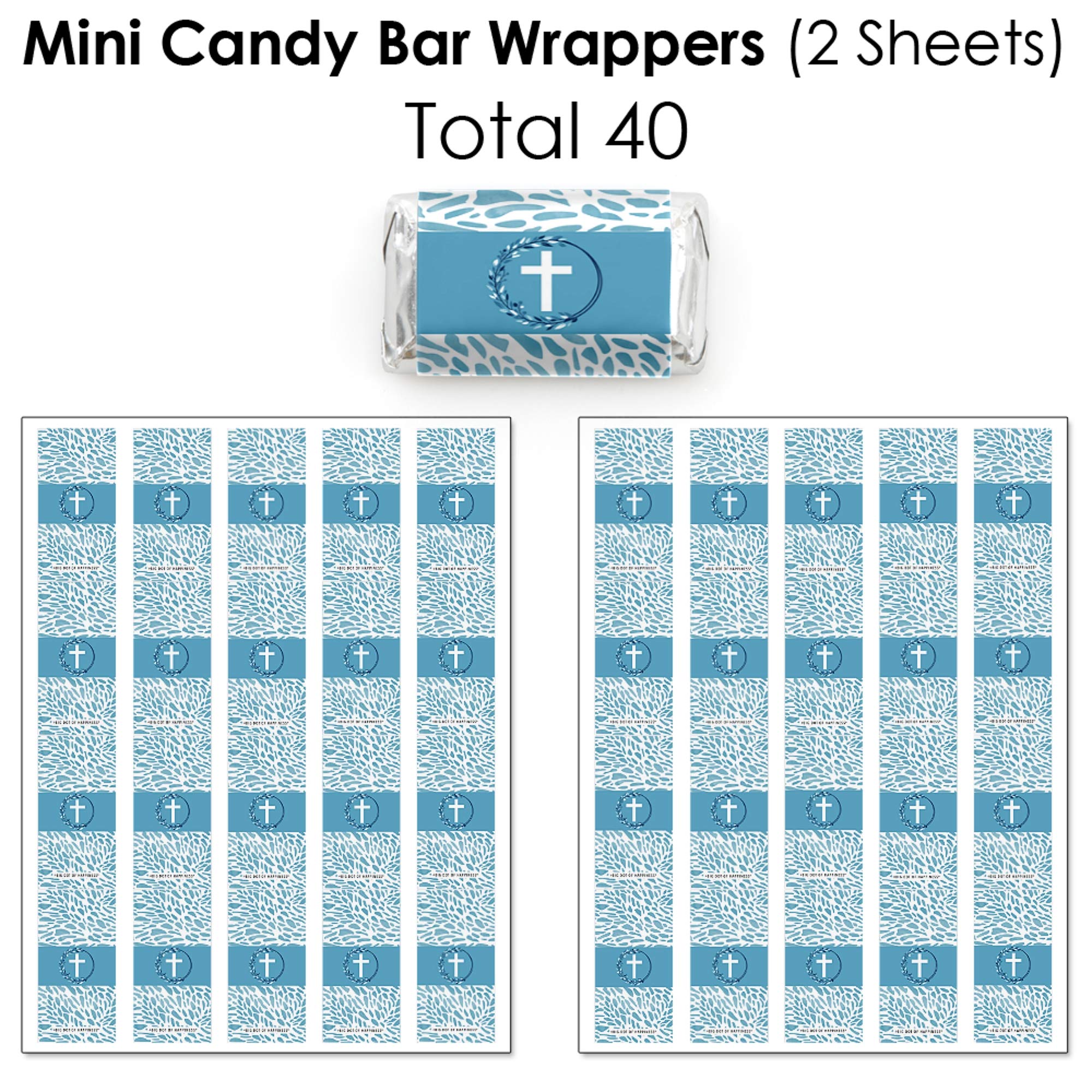 Elegant Blue Cross Candy Wrappers & Stickers - 304pcs Religious Party Favor Kit for Boys - Perfect for Baptisms, First Communions & Sunday School Treats